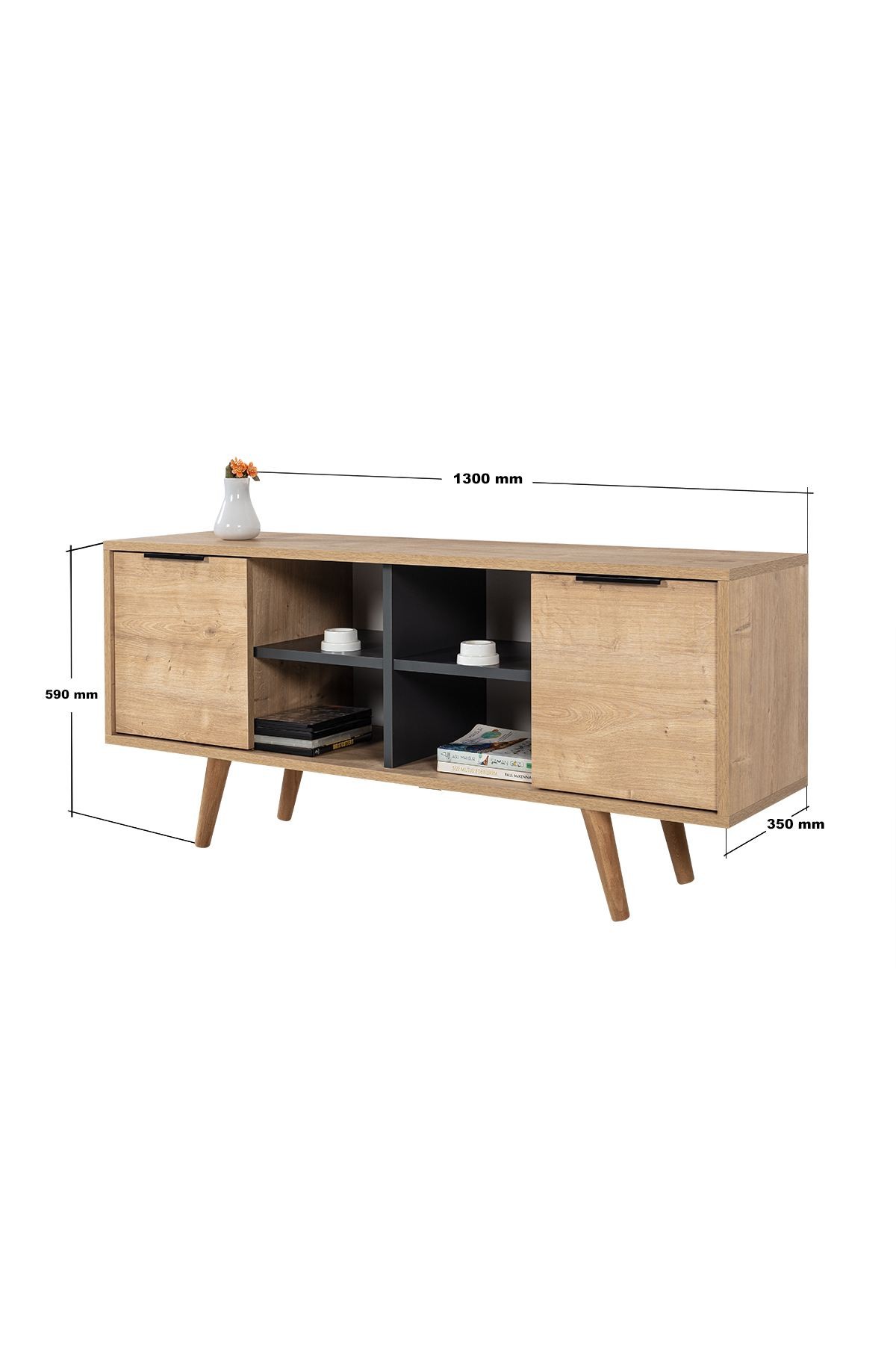 Comoda TV Sina 3319, 130 x 59 x 35 cm, stejar safir antracit, PAL melaminat — imaginea 3