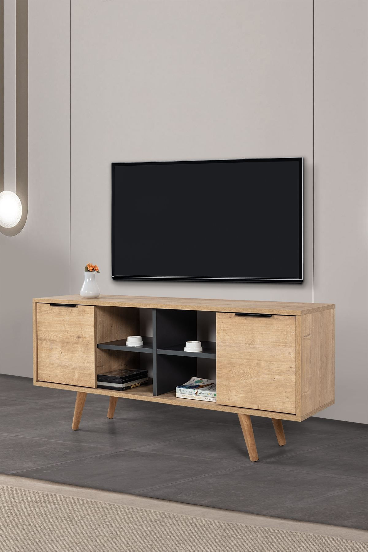 Comoda TV Sina 3319, 130 x 59 x 35 cm, stejar safir antracit, PAL melaminat — imaginea 4