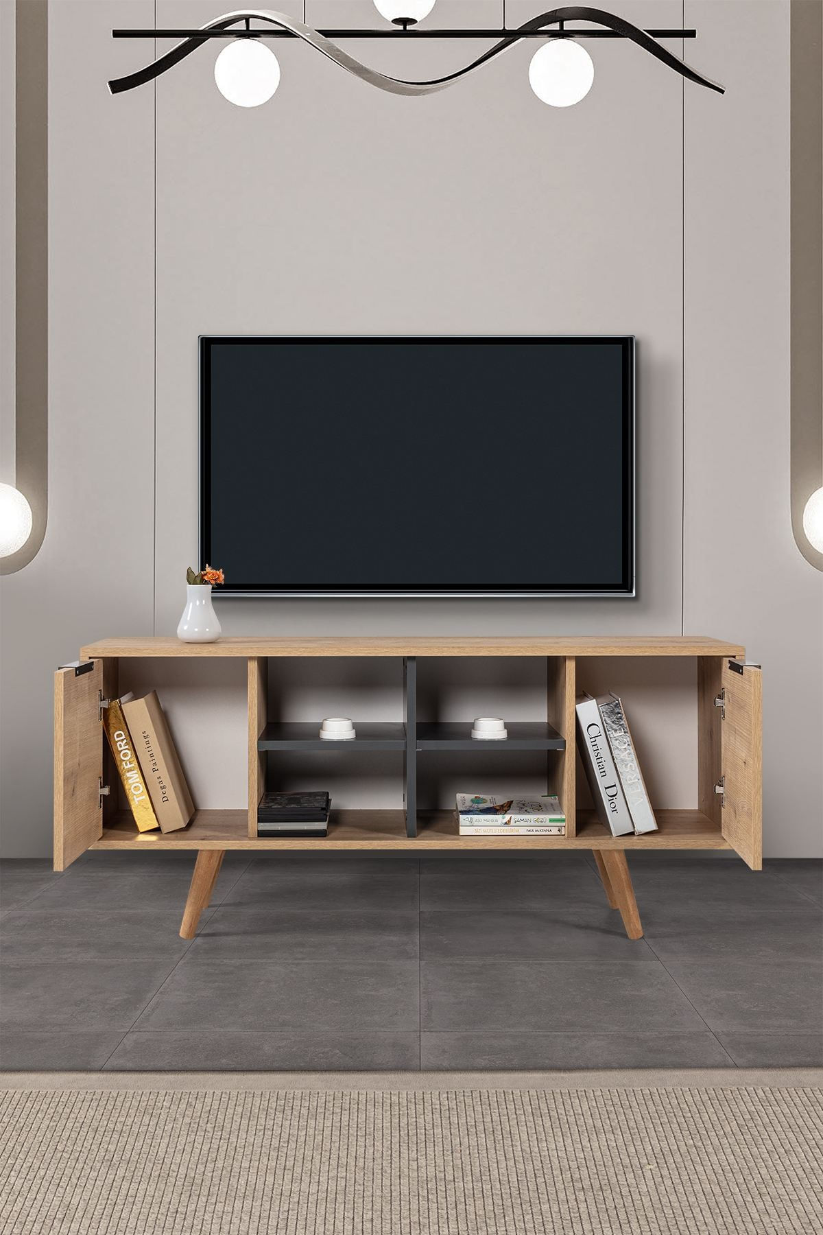 Comoda TV Sina 3319, 130 x 59 x 35 cm, stejar safir antracit, PAL melaminat — imaginea 5