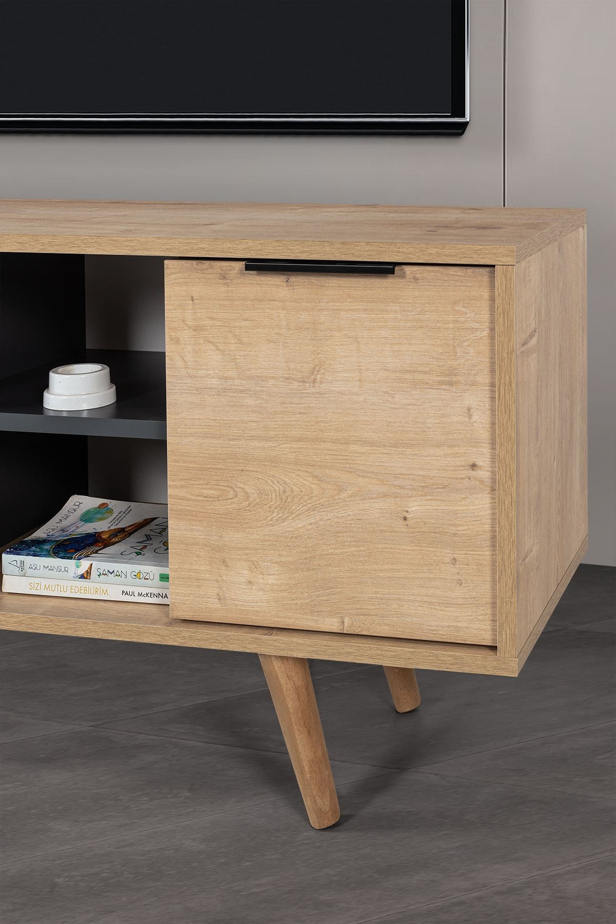 Comoda TV Sina 3319, 130 x 59 x 35 cm, stejar safir antracit, PAL melaminat — imaginea 7