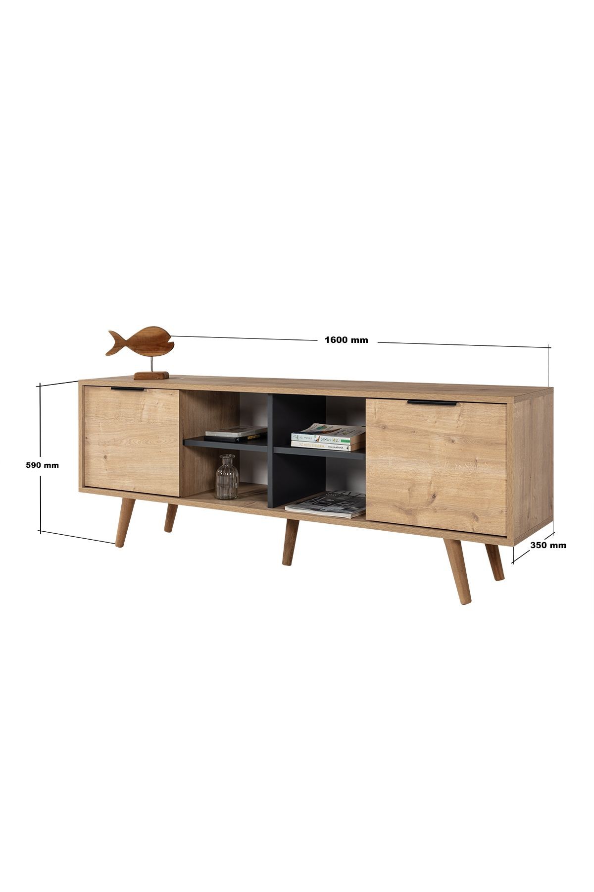 Comoda TV Sina 3619, 160 x 59 x 35 cm, stejar safir antracit, PAL melaminat — imaginea 2
