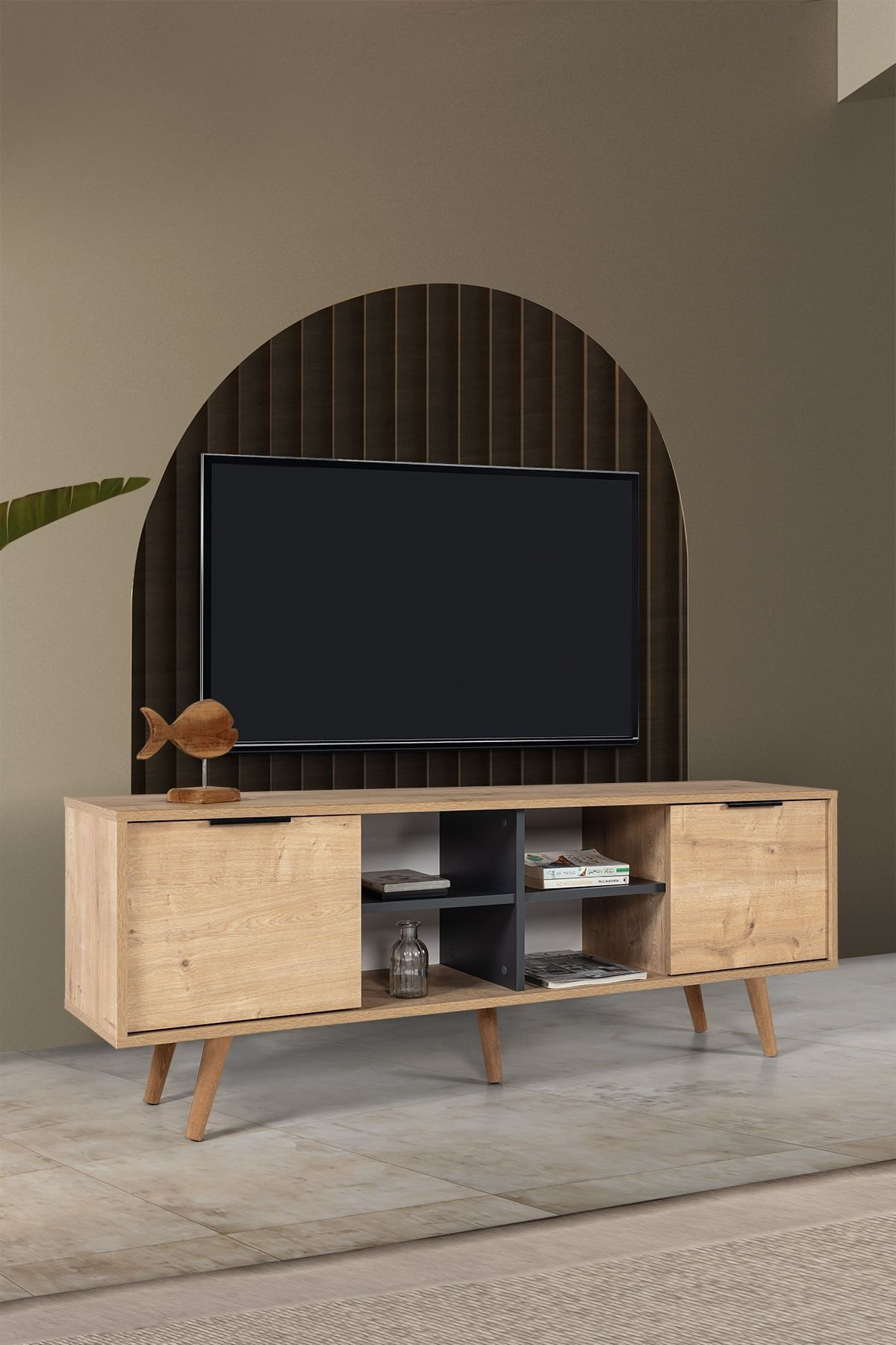 Comoda TV Sina 3619, 160 x 59 x 35 cm, stejar safir antracit, PAL melaminat — imaginea 4