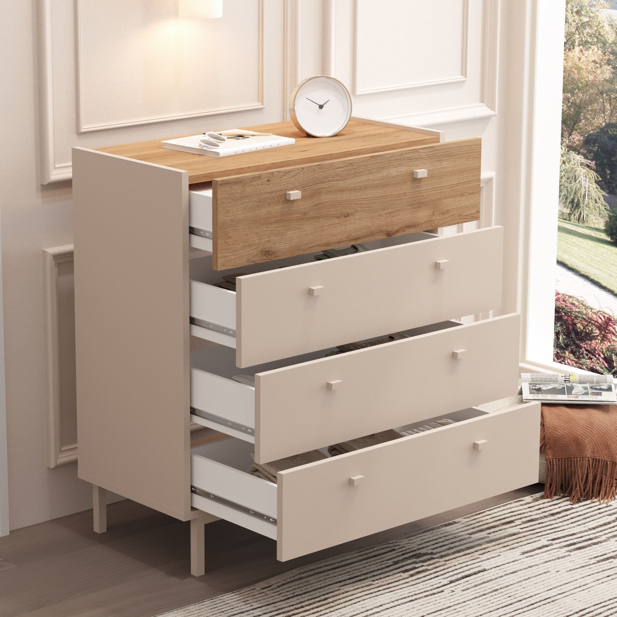 Comoda dormitor Luke - LK6-CS, 80 x 93,1 x 41,8 cm, sand stejar, PAL melaminat, spatiu de depozitare, fixare pe perete — imaginea 4