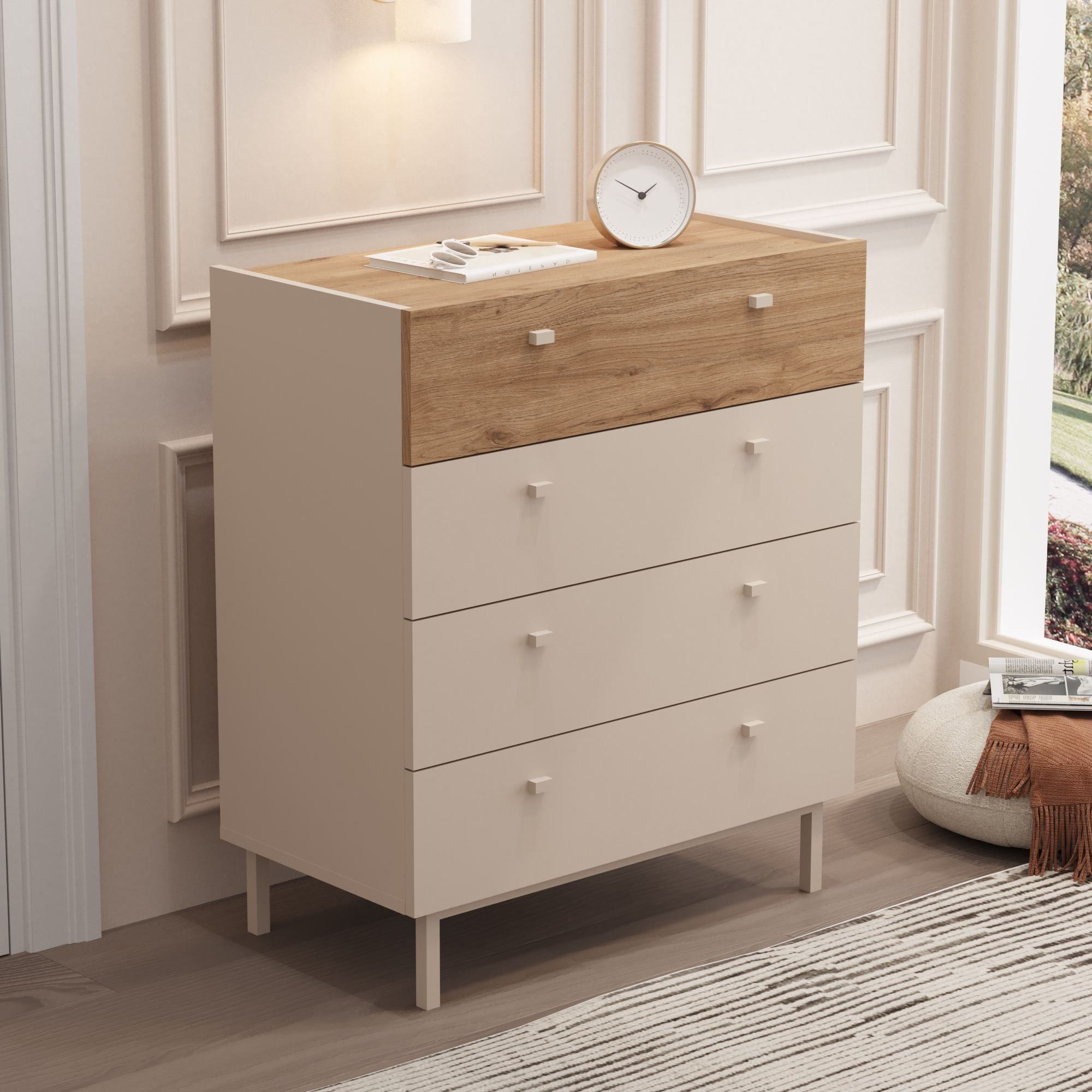 Comoda dormitor Luke - LK6-CS, 80 x 93,1 x 41,8 cm, sand stejar, PAL melaminat, spatiu de depozitare, fixare pe perete — imaginea 6