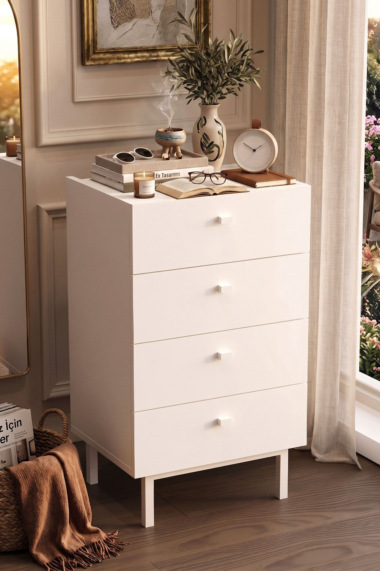 Comoda dormitor Luke - LK3-W, 47,9 x 80,1 x 36,8 cm, alb, PAL melaminat, spatiu de depozitare, fixare pe perete — imaginea 5