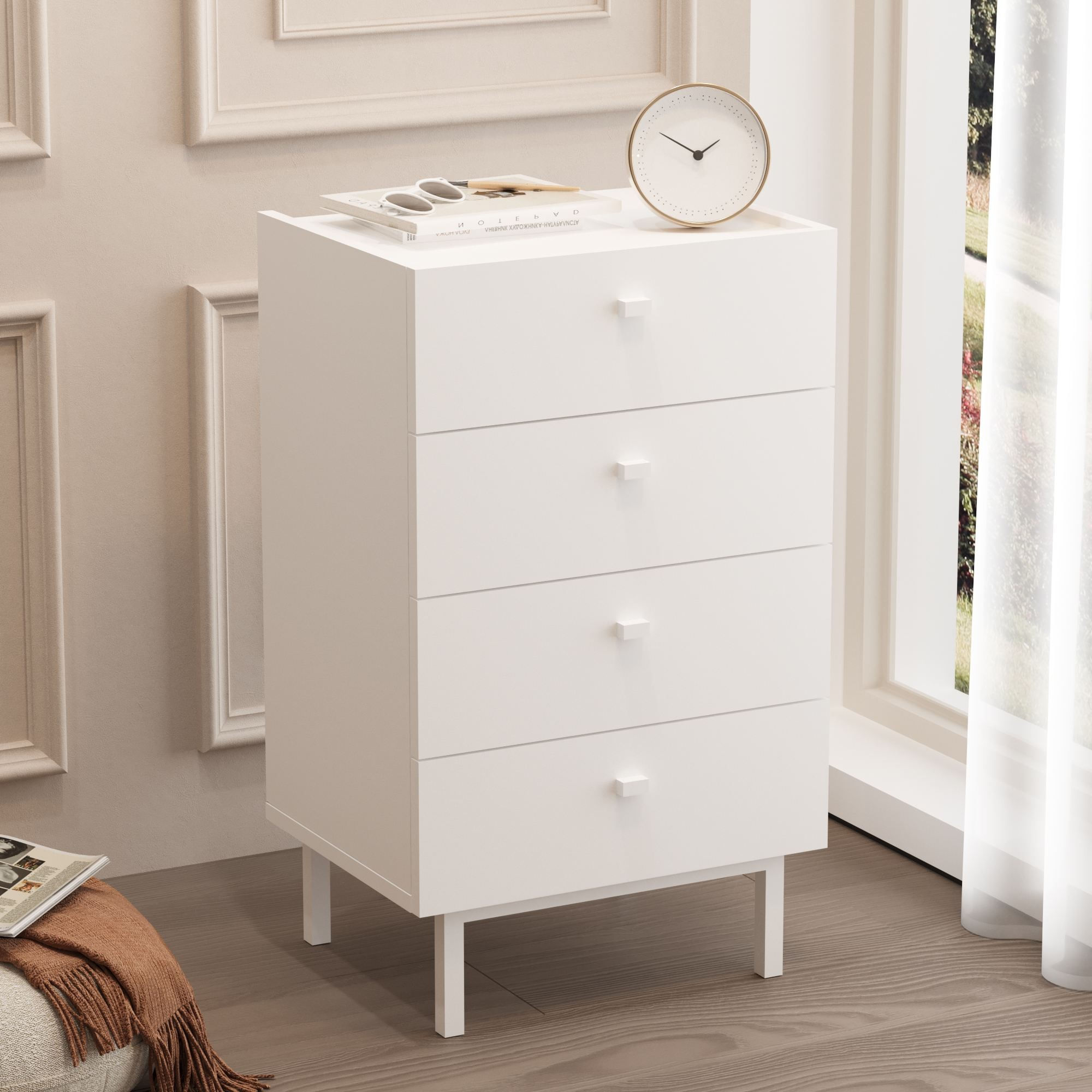 Comoda dormitor Luke - LK3-W, 47,9 x 80,1 x 36,8 cm, alb, PAL melaminat, spatiu de depozitare, fixare pe perete — imaginea 6