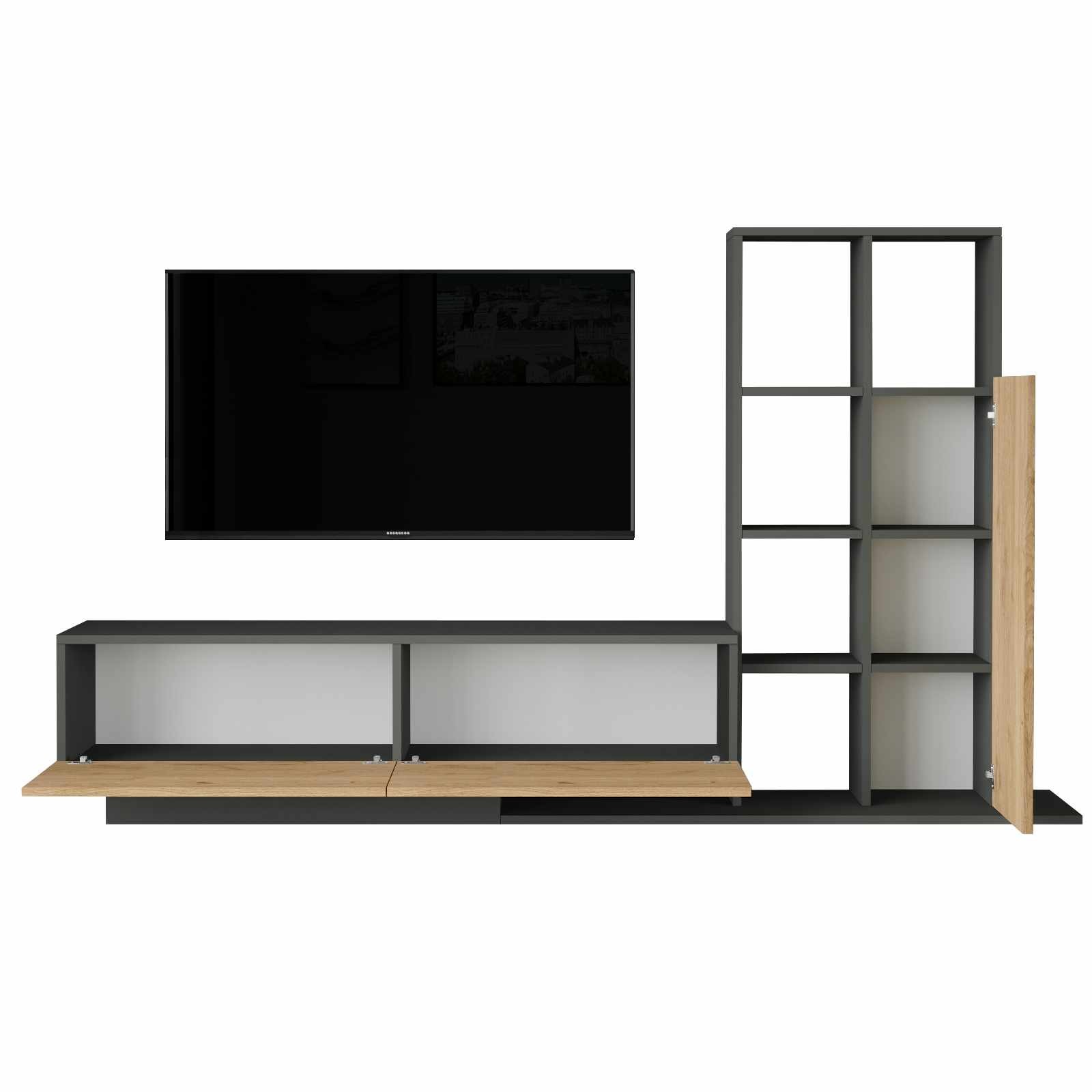Comoda TV For1-Sa, 201,2 x 123,6 x 29,5 cm, natural antracit, PAL melaminat, capacitate 60 kg — imaginea 3