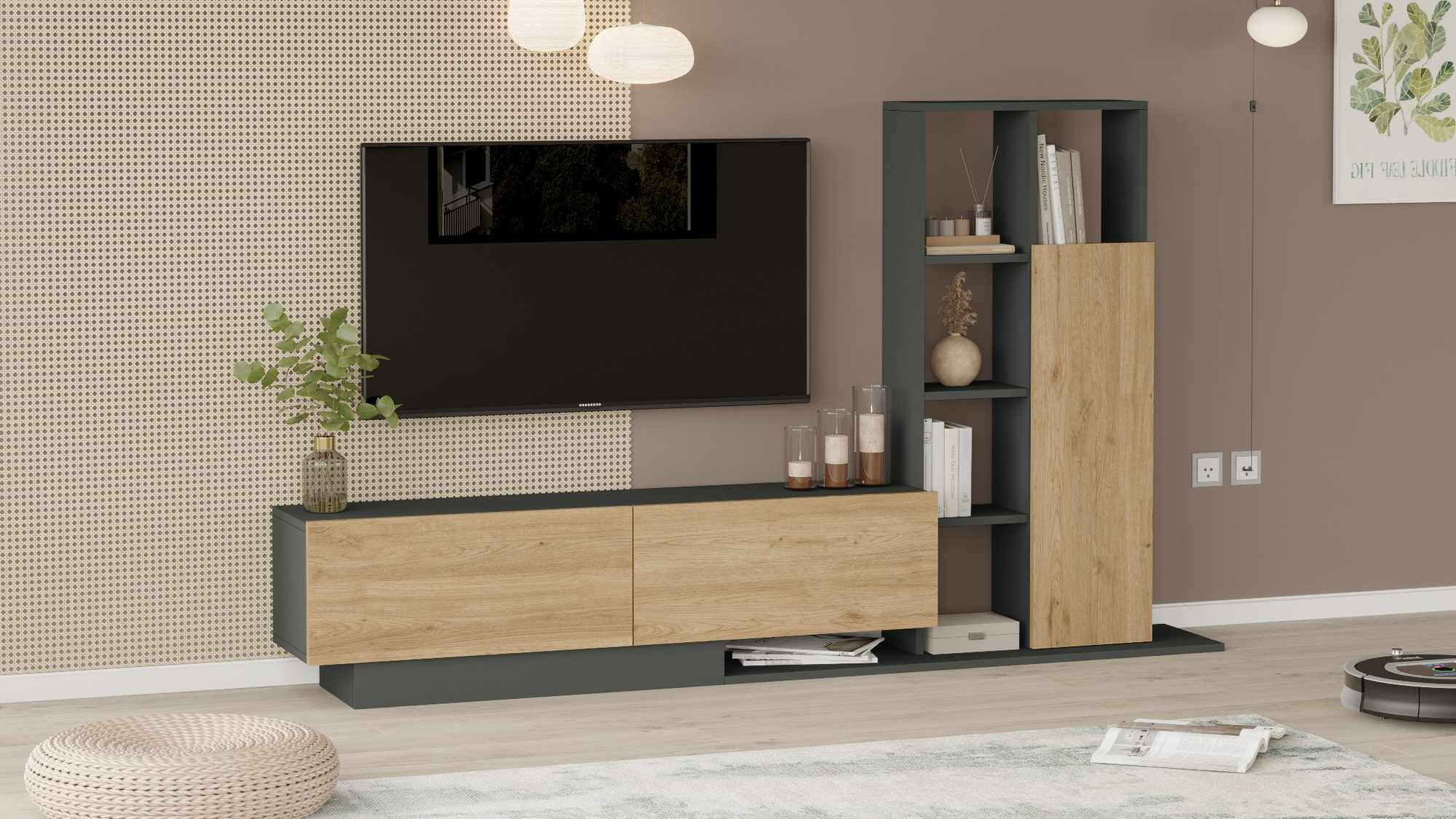 Comoda TV For1-Sa, 201,2 x 123,6 x 29,5 cm, natural antracit, PAL melaminat, capacitate 60 kg — imaginea 4