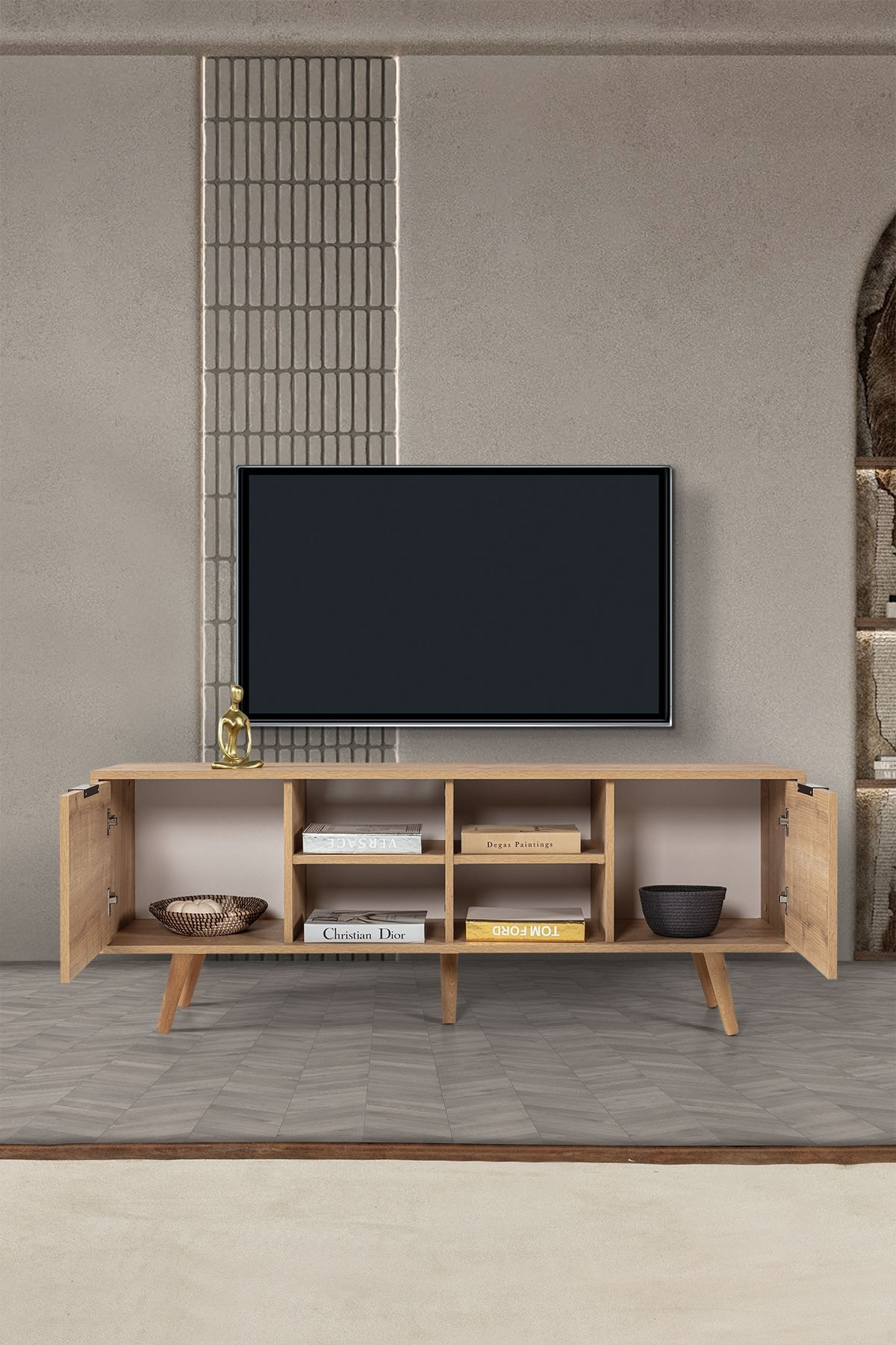 Comoda TV Sina 3622, 160 x 59 x 35 cm, stejar safir, PAL melaminat — imaginea 7