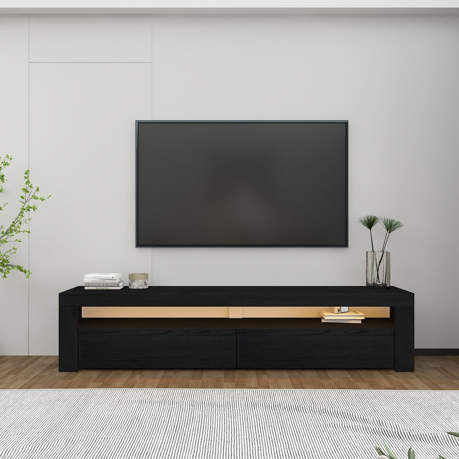 Comoda TV Batı, 150 x 46, 8 x 36, 8 cm, lemn negru, PAL melaminat, fixare pe perete, wood negru — imaginea 4