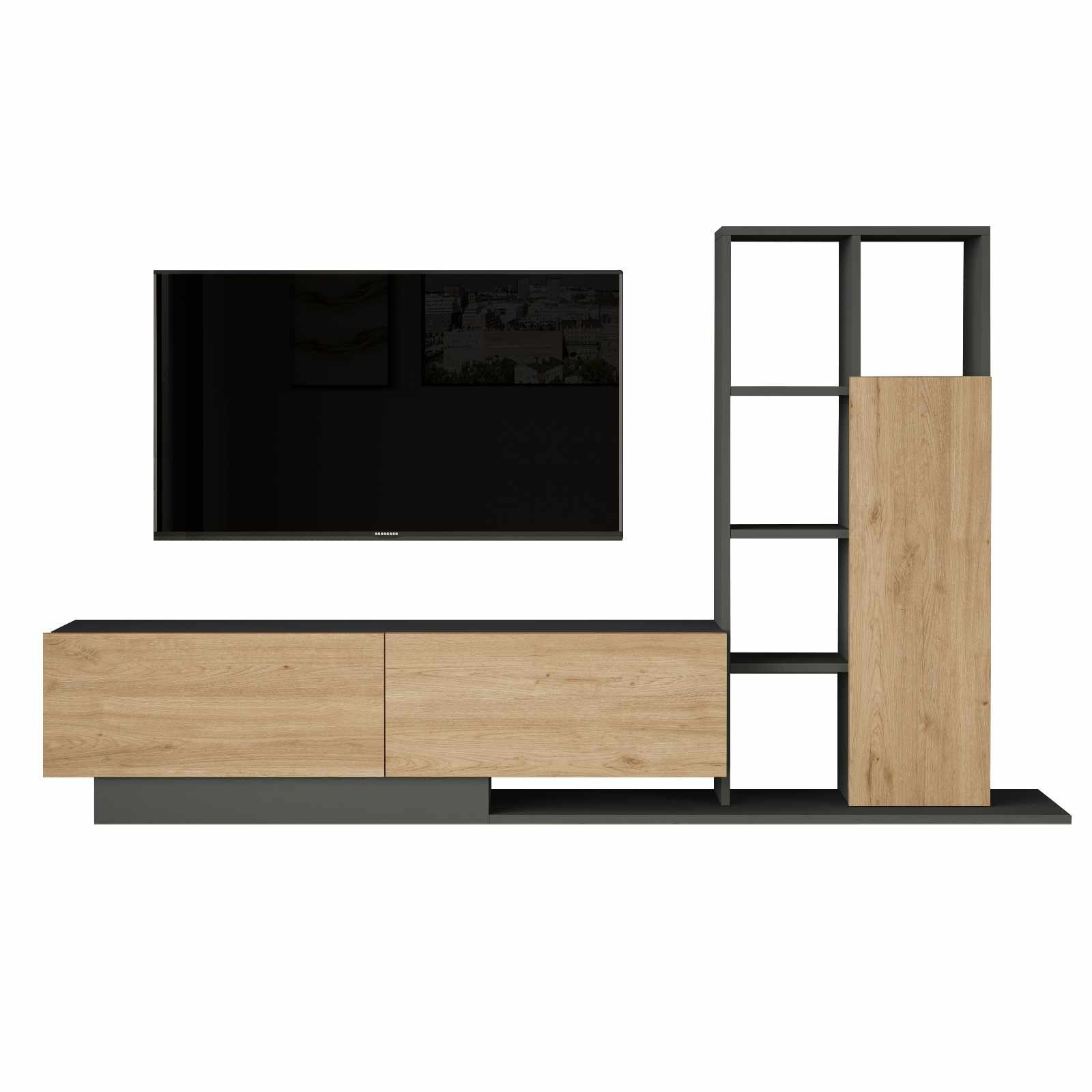 Comoda TV For1-Sa, 201,2 x 123,6 x 29,5 cm, natural antracit, PAL melaminat, capacitate 60 kg — imaginea 7