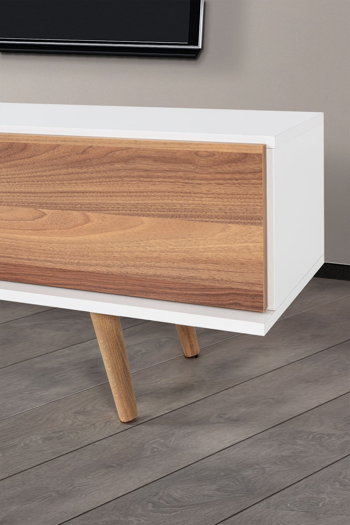 Comoda TV Ela 3630, 160 x 47 x 35 cm, alb nuc, PAL melaminat — imaginea 4