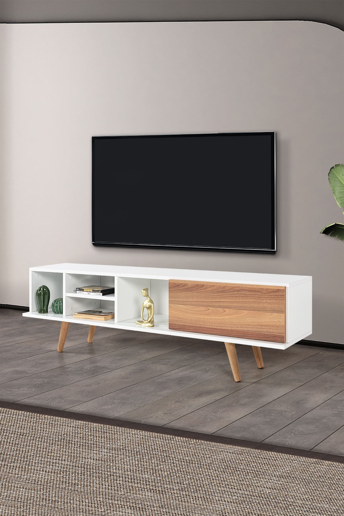 Comoda TV Ela 3630, 160 x 47 x 35 cm, alb nuc, PAL melaminat — imaginea 5