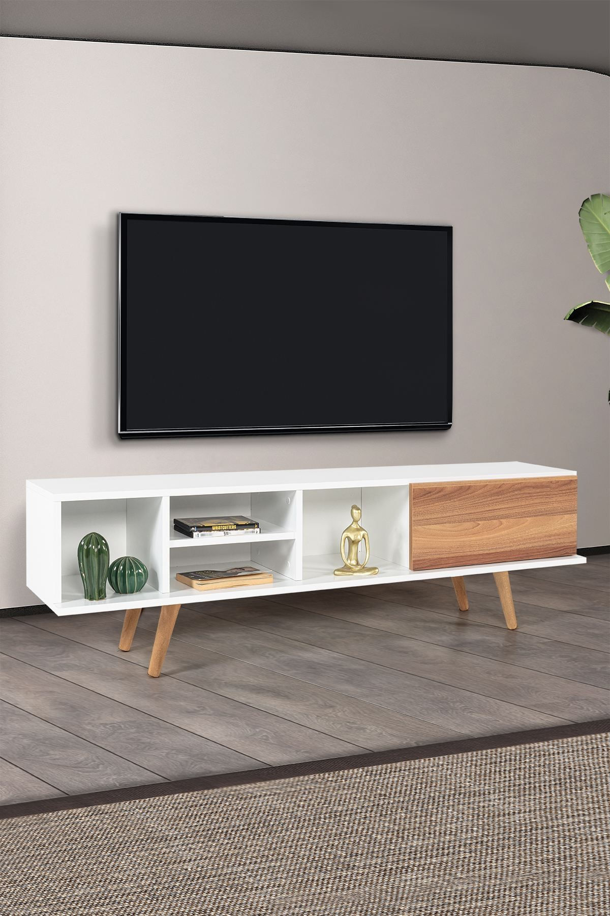 Comoda TV Ela 3630, 160 x 47 x 35 cm, alb nuc, PAL melaminat — imaginea 6