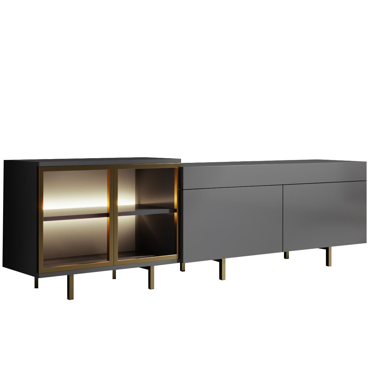 Comoda TV Vienna, 190 x 57 x 37 cm, antracit auriu, PAL melaminat, spatiu de depozitare, fixare pe perete, antracit / gold — imaginea 2