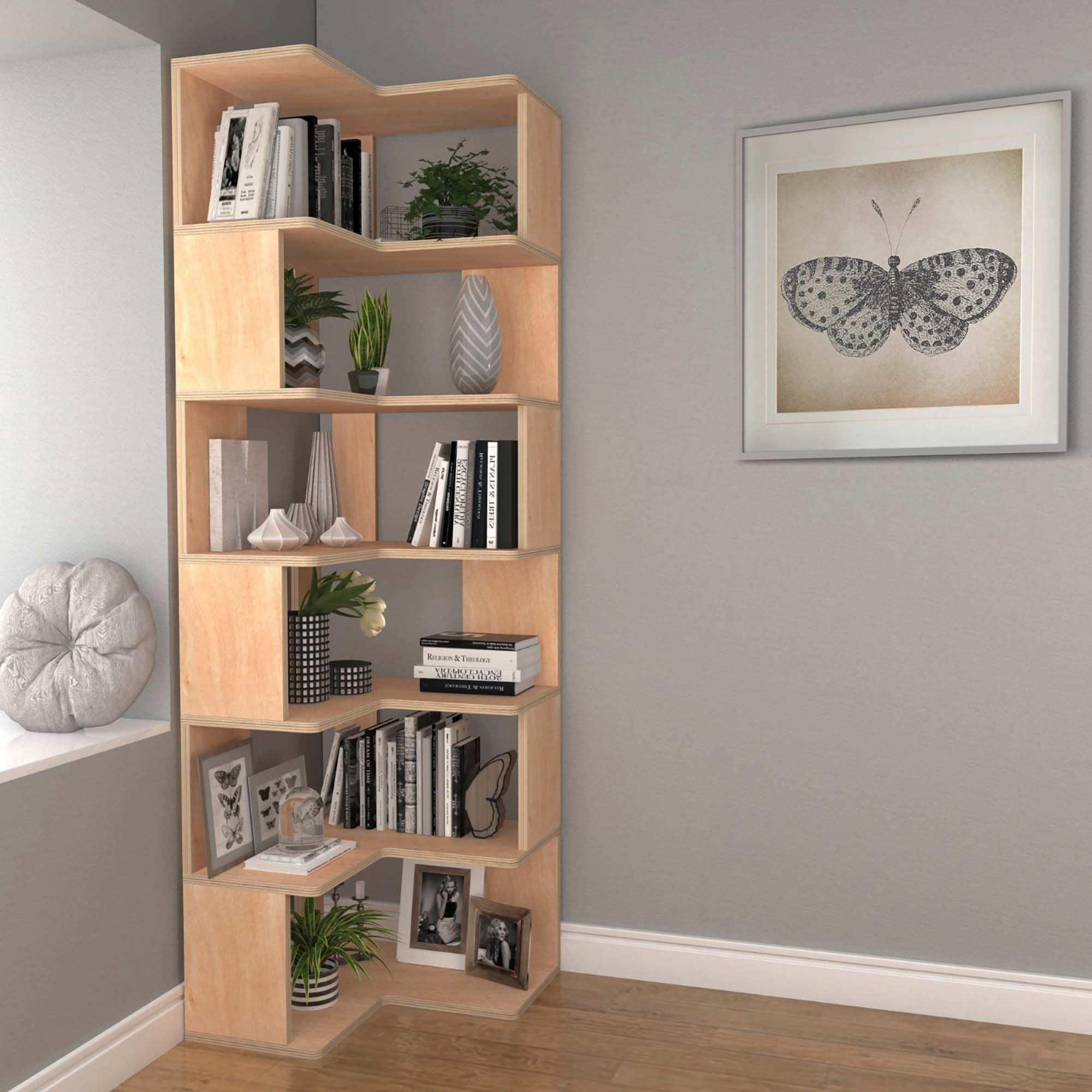 Birou cu biblioteca CPT4801-150, 55 x 192 x 27 cm, natural, lemn, spatiu de depozitare, fixare pe perete — imaginea 5