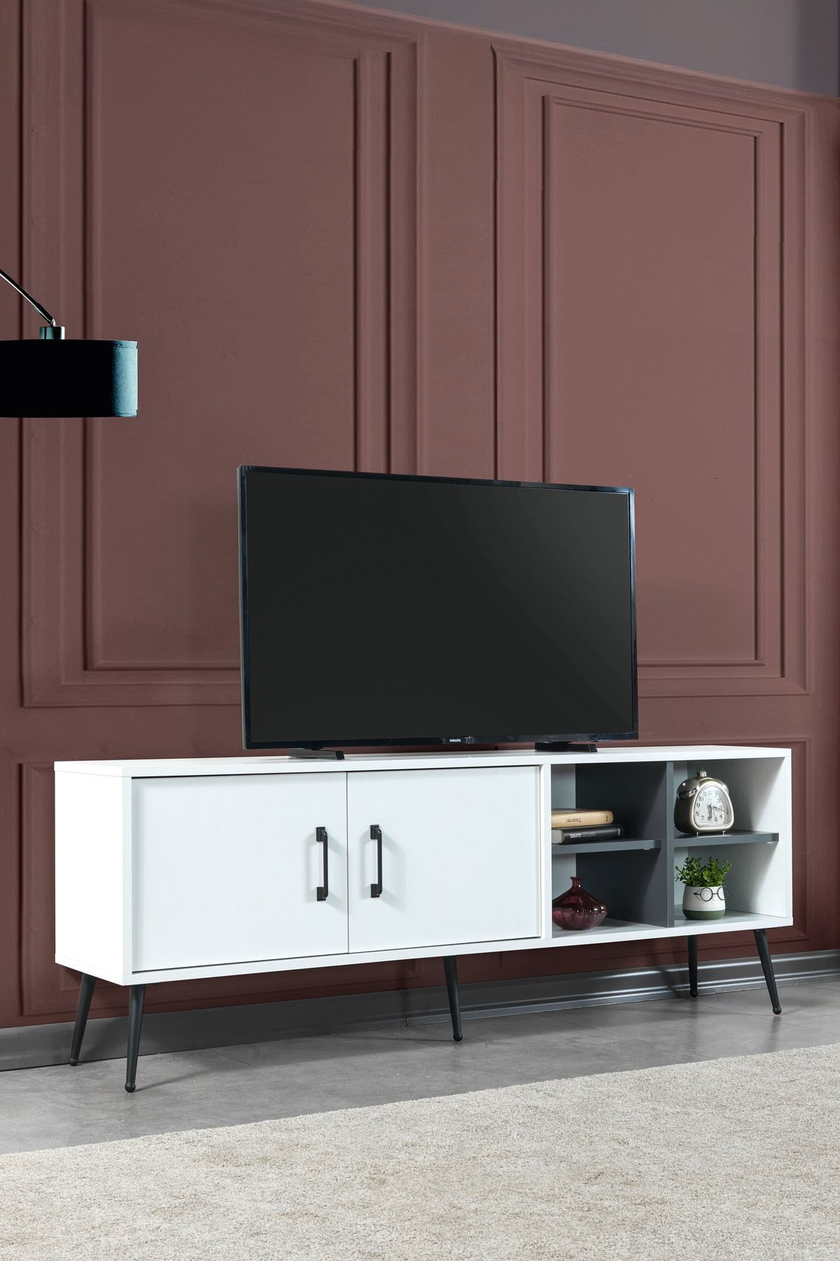 Comoda TV Şile 3612, 160 x 60 x 35 cm, alb antracit, PAL melaminat — imaginea 2
