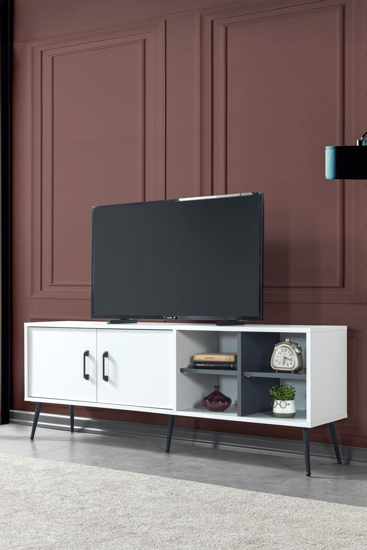 Comoda TV Şile 3612, 160 x 60 x 35 cm, alb antracit, PAL melaminat — imaginea 3