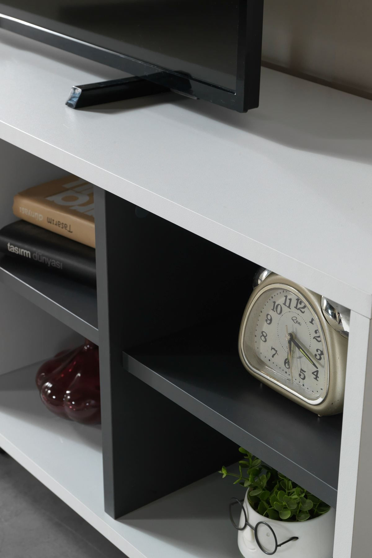 Comoda TV Şile 3612, 160 x 60 x 35 cm, alb antracit, PAL melaminat — imaginea 5
