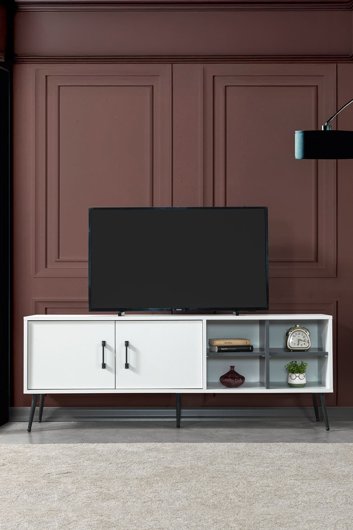 Comoda TV Şile 3612, 160 x 60 x 35 cm, alb antracit, PAL melaminat — imaginea 6