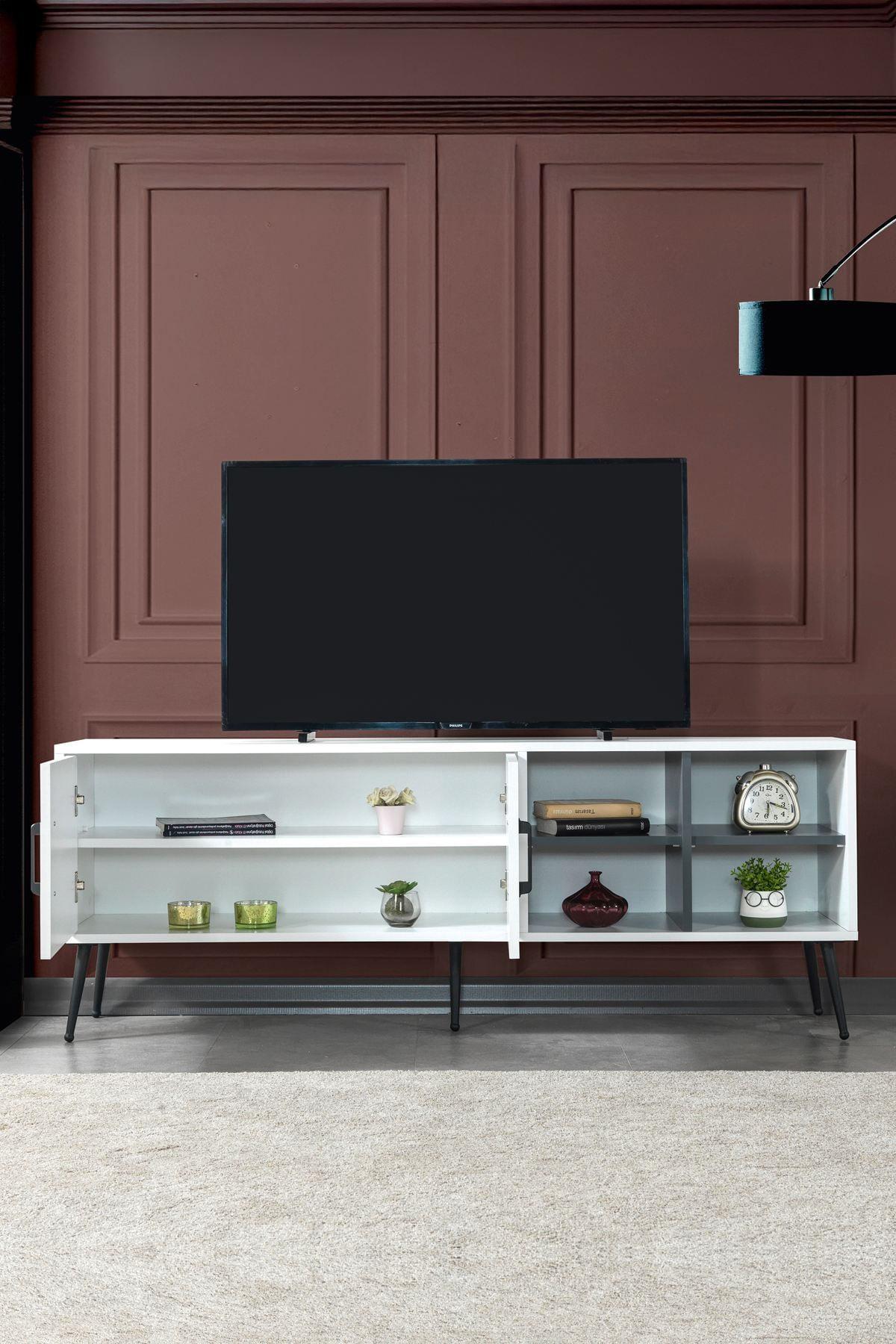 Comoda TV Şile 3612, 160 x 60 x 35 cm, alb antracit, PAL melaminat — imaginea 8