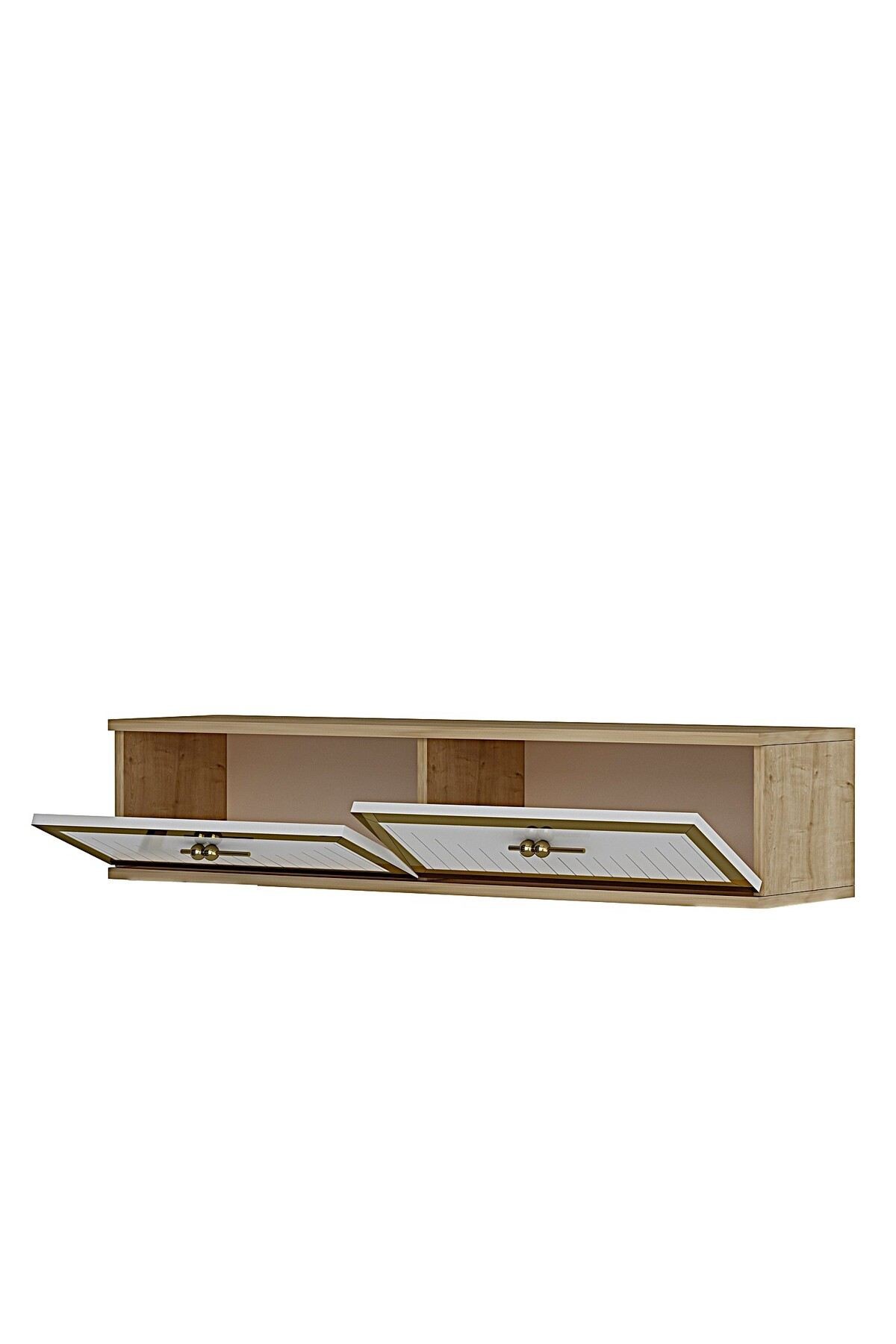 Comoda dormitor Tuna 120, 120 x 25, 5 x 29, 6 cm, stejar safir alb auriu, PAL melaminat, oglinda inclusa, fixare pe perete, safir stejar / alb / gold — imaginea 2