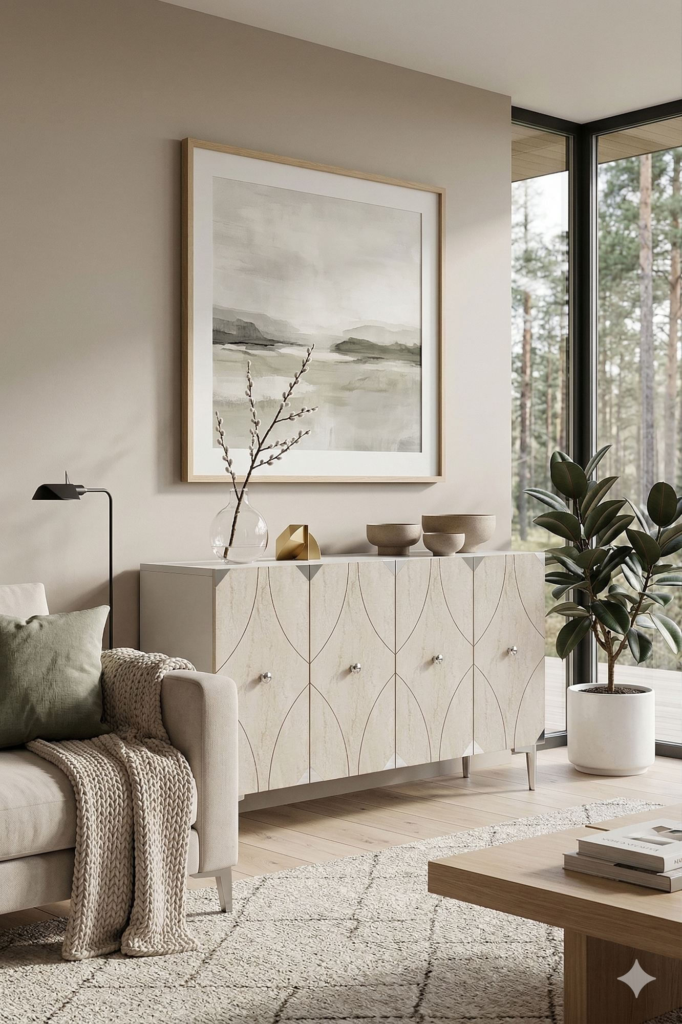 Consola Alfa 120, 120 x 75 x 32 cm, alb travertin argintiu, PAL melaminat, spatiu de depozitare, alb / travertin / silver — imaginea 2