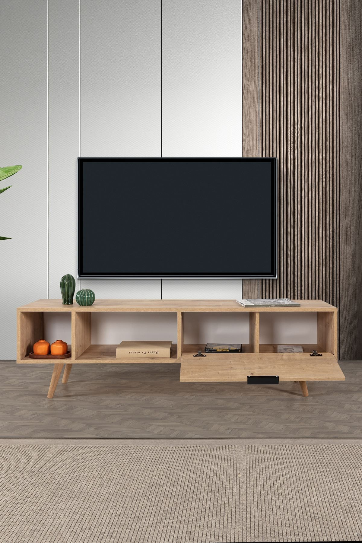 Comoda TV Venüs 3642, 160 x 46 x 35 cm, stejar safir, PAL melaminat — imaginea 2