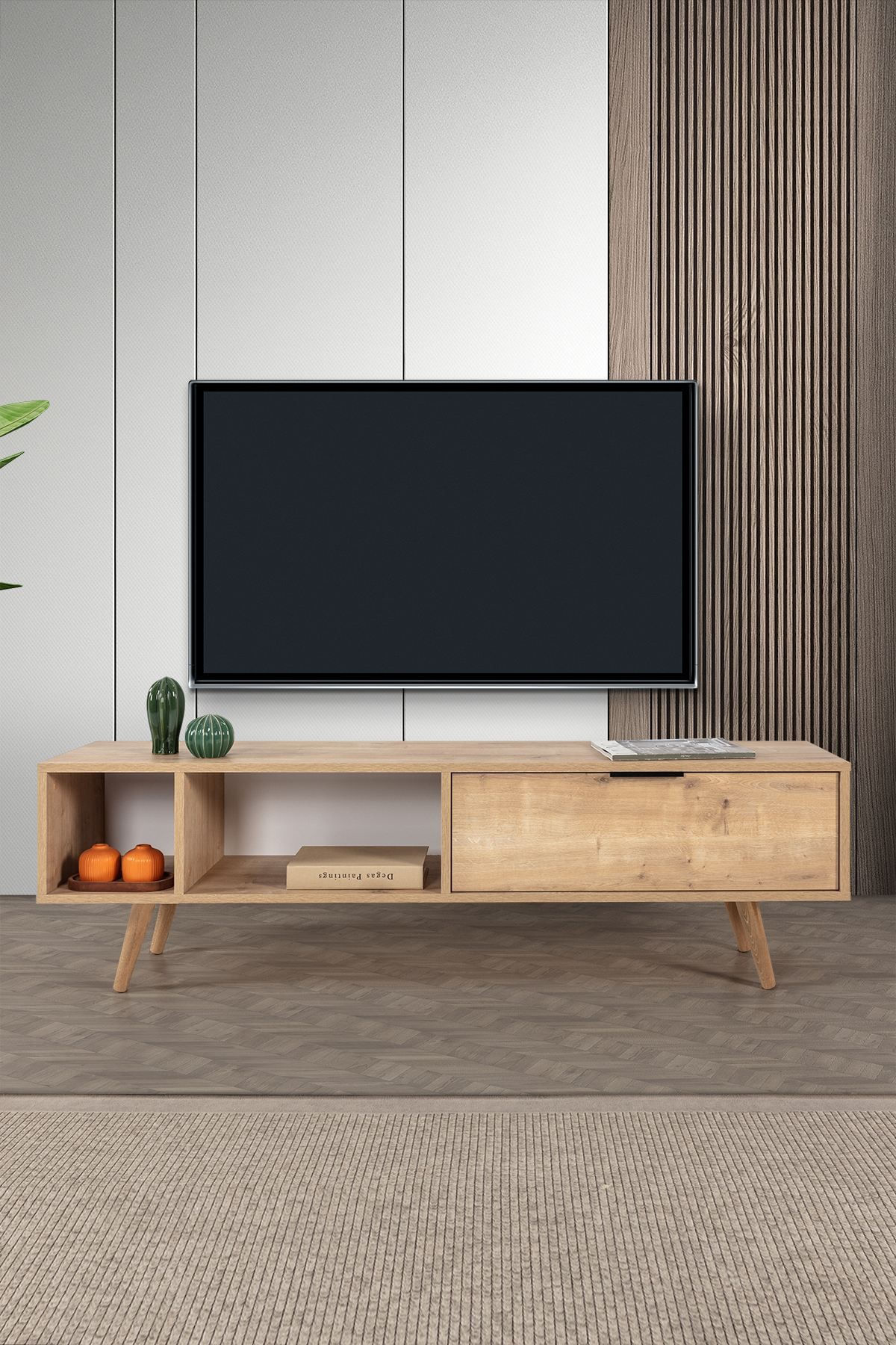 Comoda TV Venüs 3642, 160 x 46 x 35 cm, stejar safir, PAL melaminat — imaginea 3