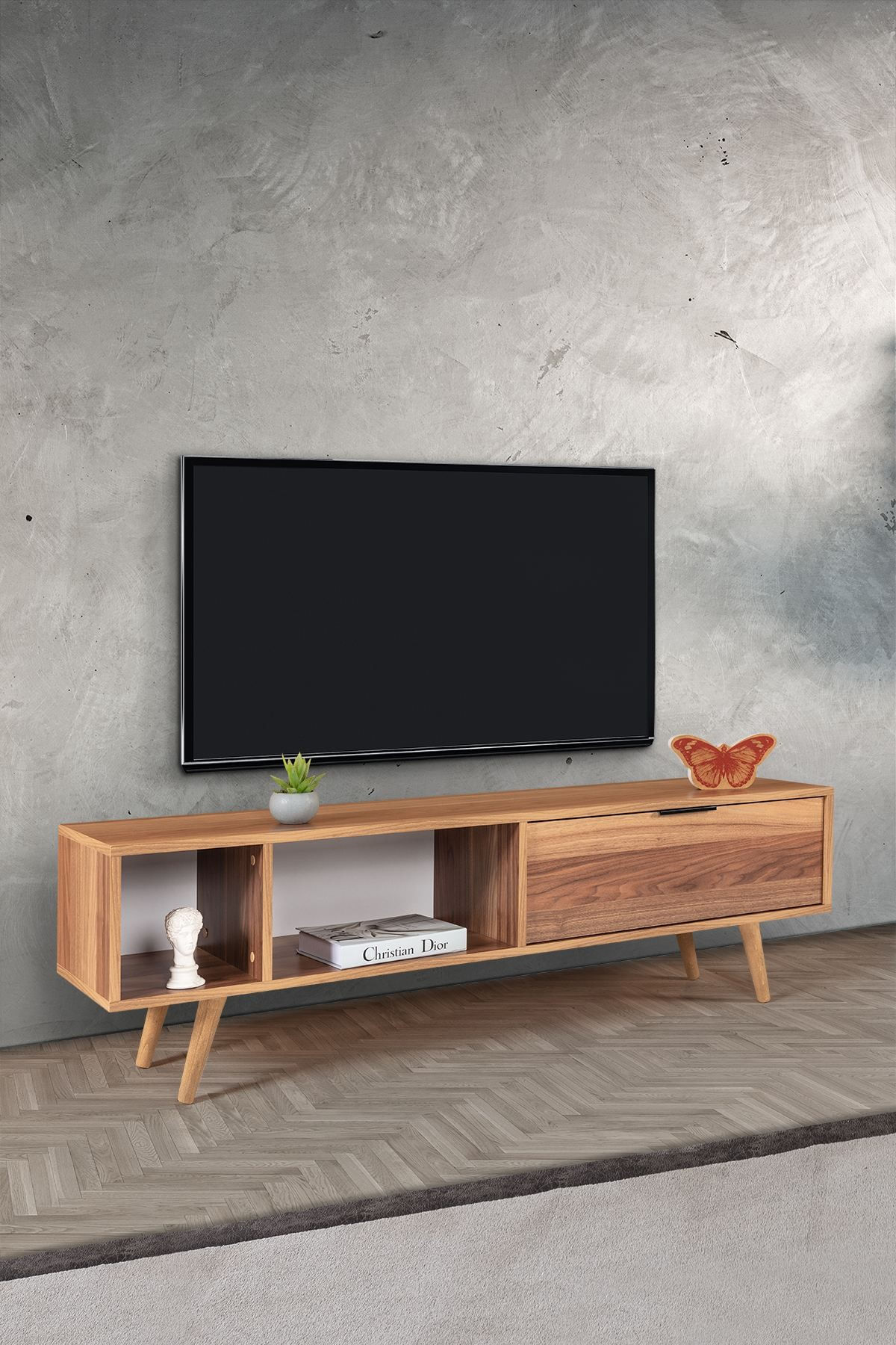 Comoda TV Venüs 3643, 160 x 46 x 35 cm, nuc, PAL melaminat — imaginea 2
