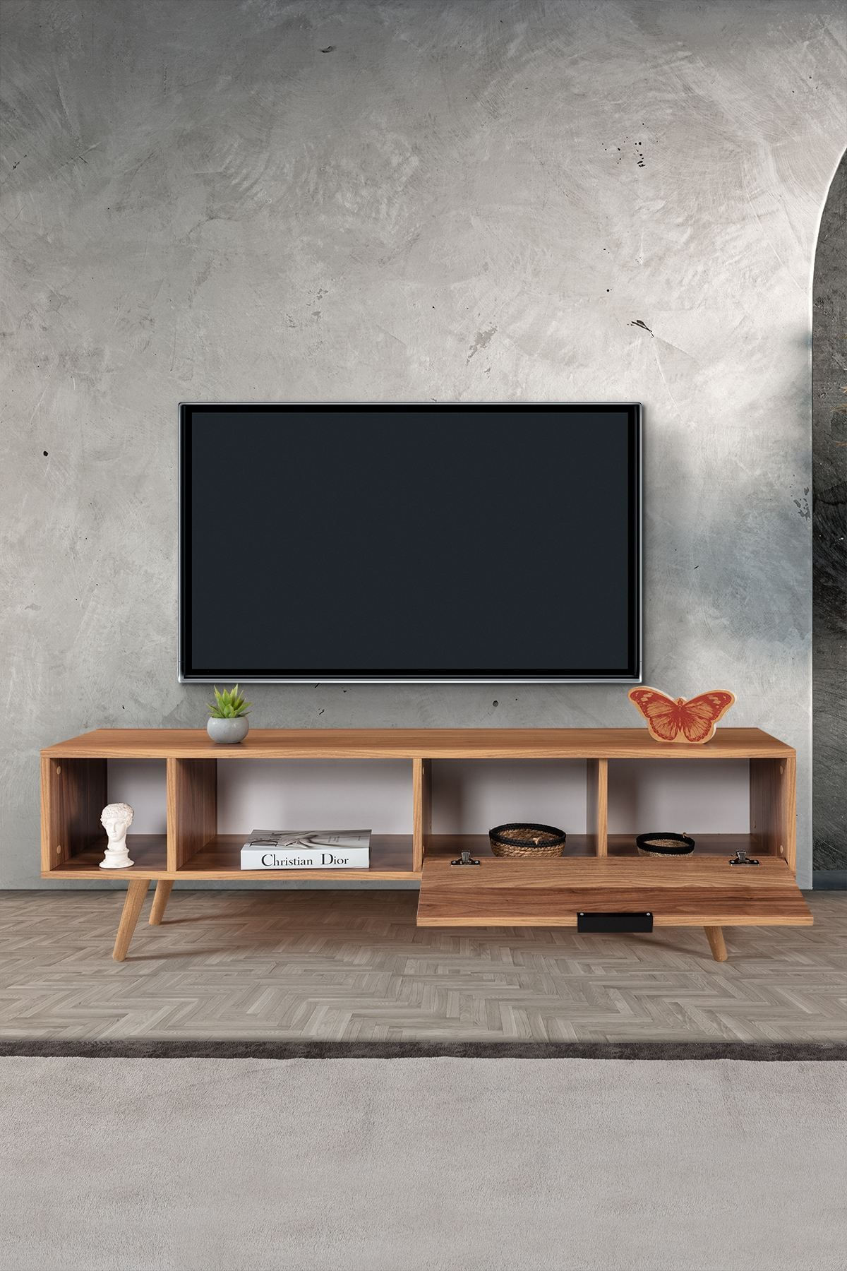 Comoda TV Venüs 3643, 160 x 46 x 35 cm, nuc, PAL melaminat — imaginea 3