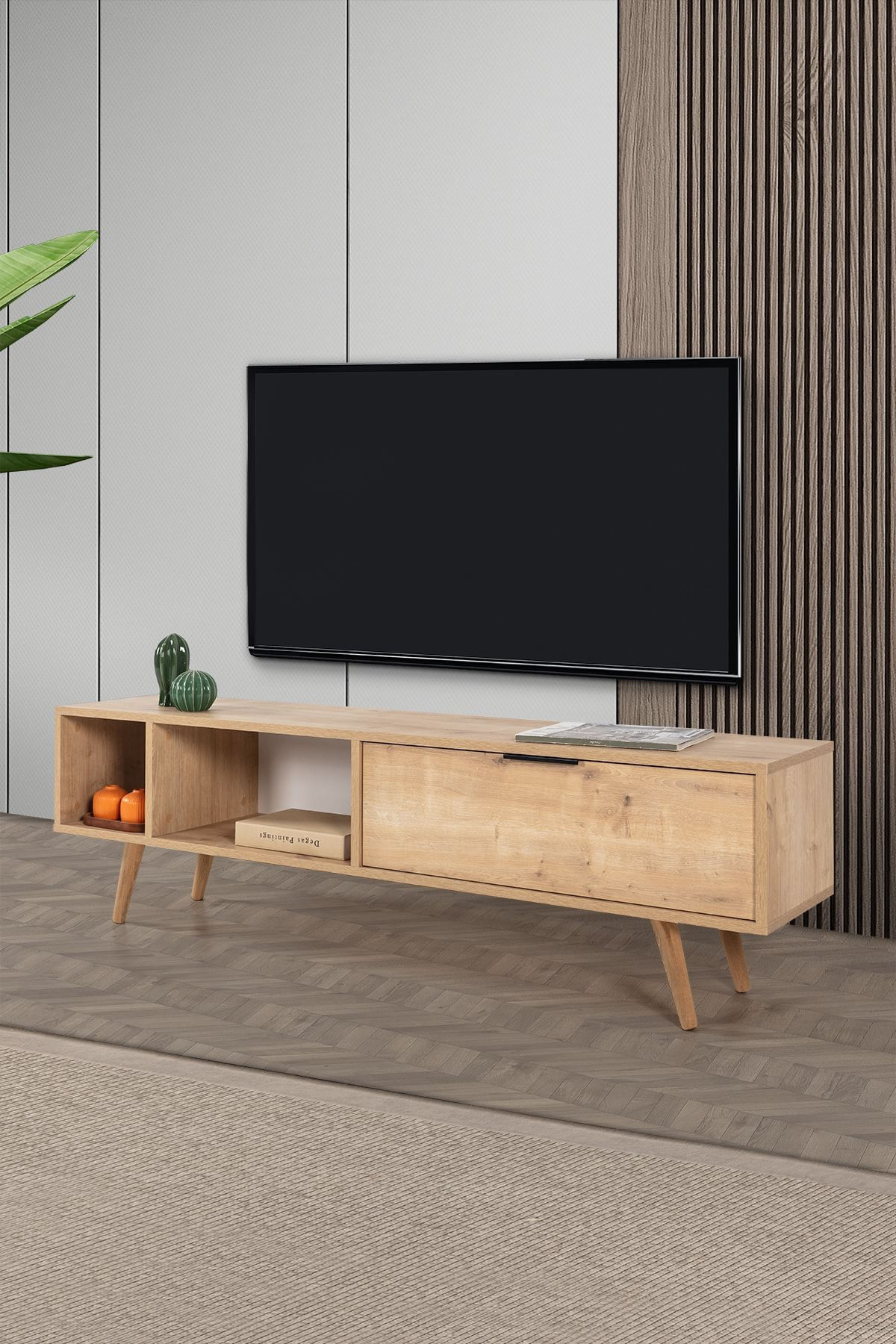 Comoda TV Venüs 3642, 160 x 46 x 35 cm, stejar safir, PAL melaminat — imaginea 6