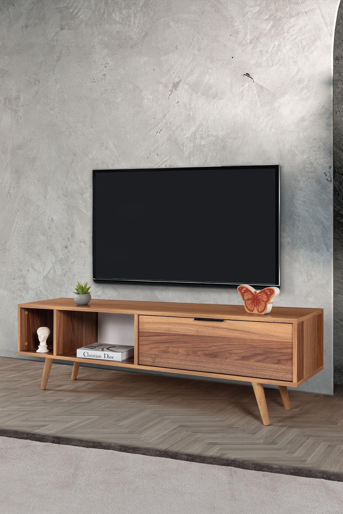 Comoda TV Venüs 3643, 160 x 46 x 35 cm, nuc, PAL melaminat — imaginea 5