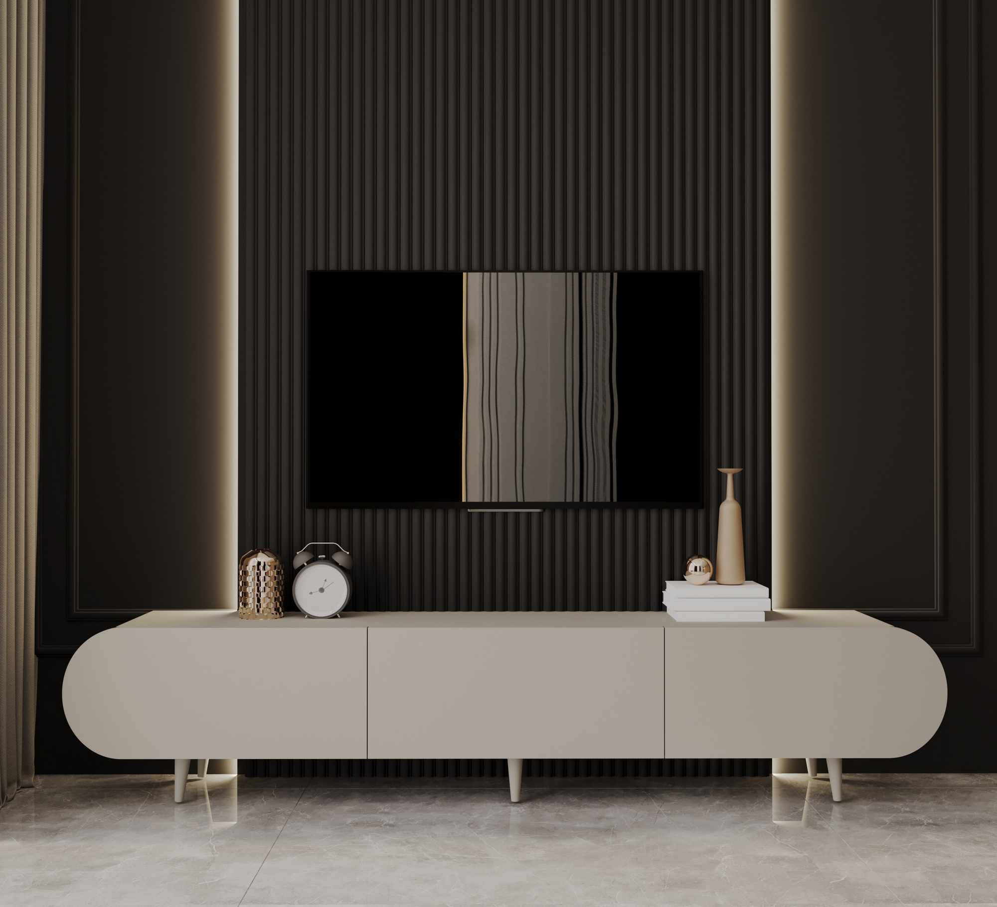 Comoda TV Regulus 180, 180 x 49 x 30 cm, bej nisip, MDF, capacitate 29 kg, sandstone — imaginea 4