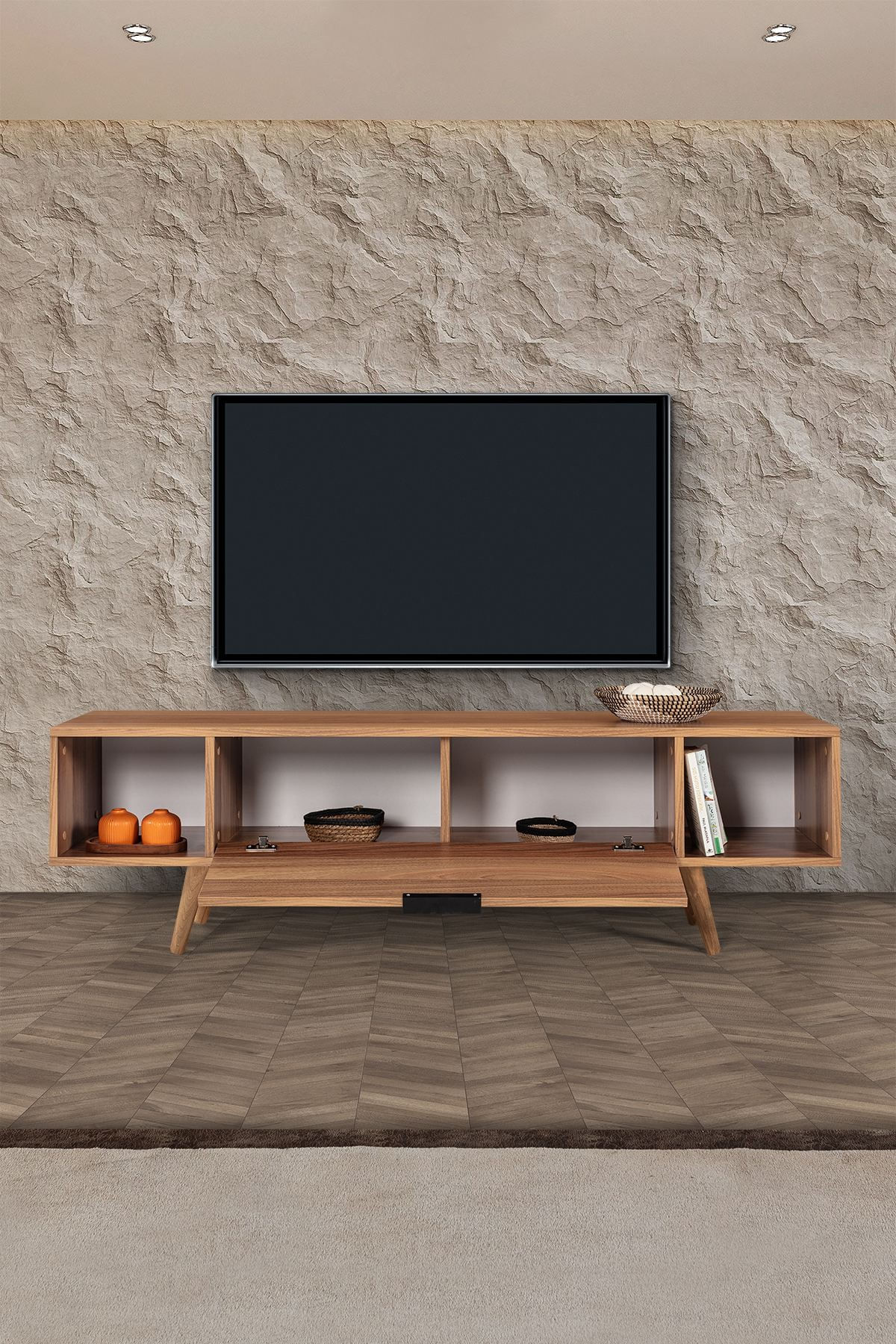 Comoda TV Mesir 3625, 160 x 47 x 35 cm, nuc, PAL melaminat — imaginea 2