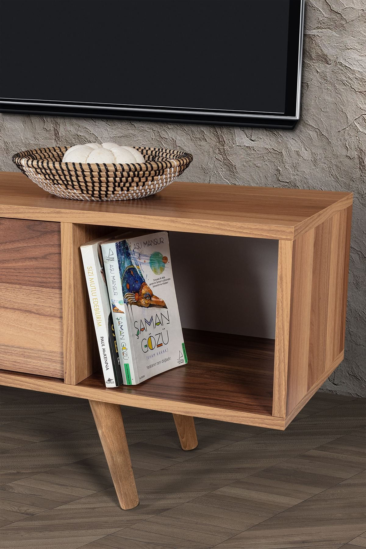 Comoda TV Mesir 3625, 160 x 47 x 35 cm, nuc, PAL melaminat — imaginea 3