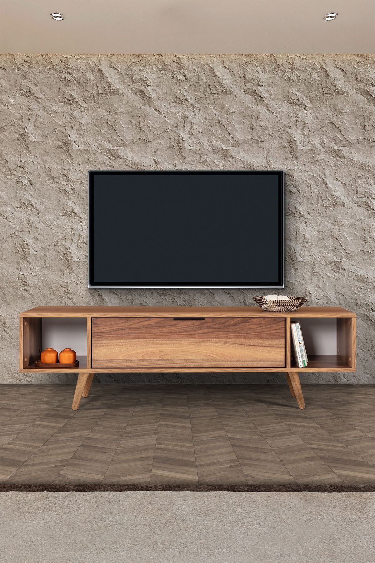Comoda TV Mesir 3625, 160 x 47 x 35 cm, nuc, PAL melaminat — imaginea 4