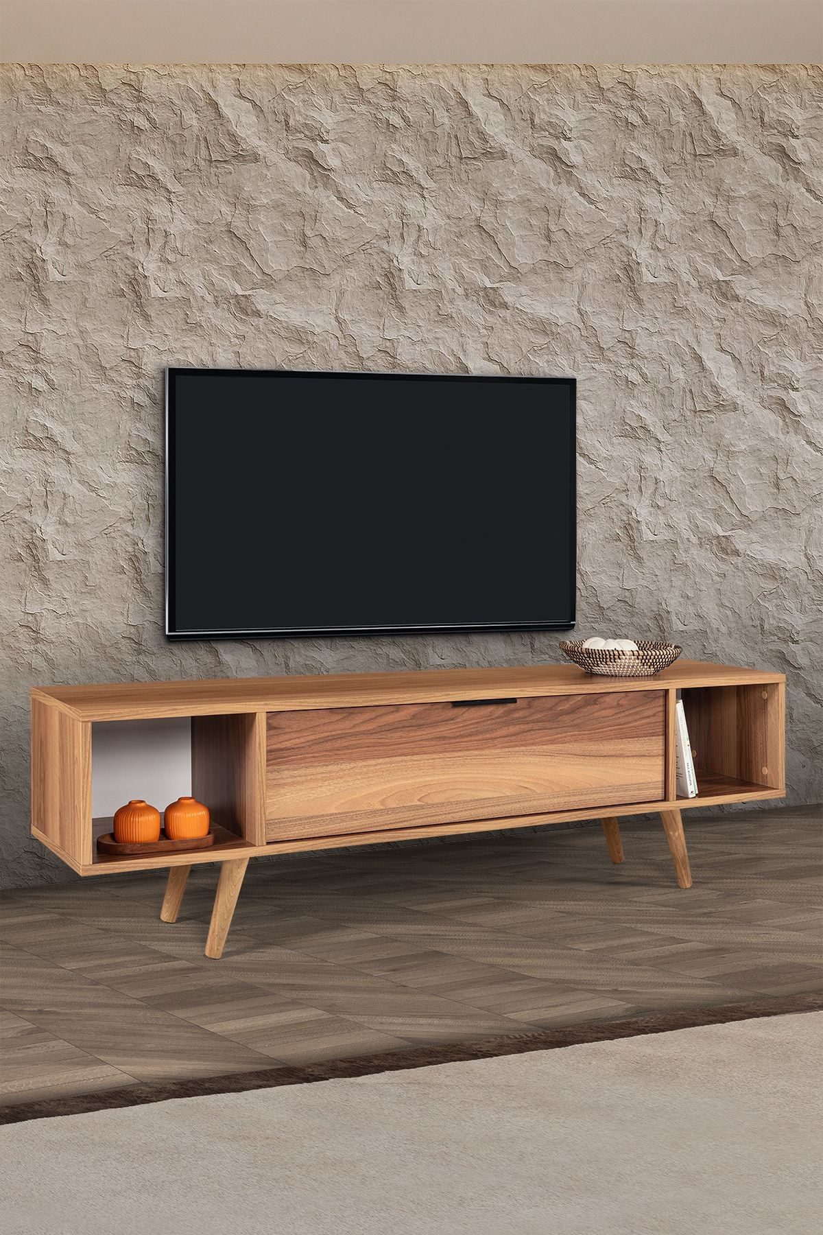 Comoda TV Mesir 3625, 160 x 47 x 35 cm, nuc, PAL melaminat — imaginea 5