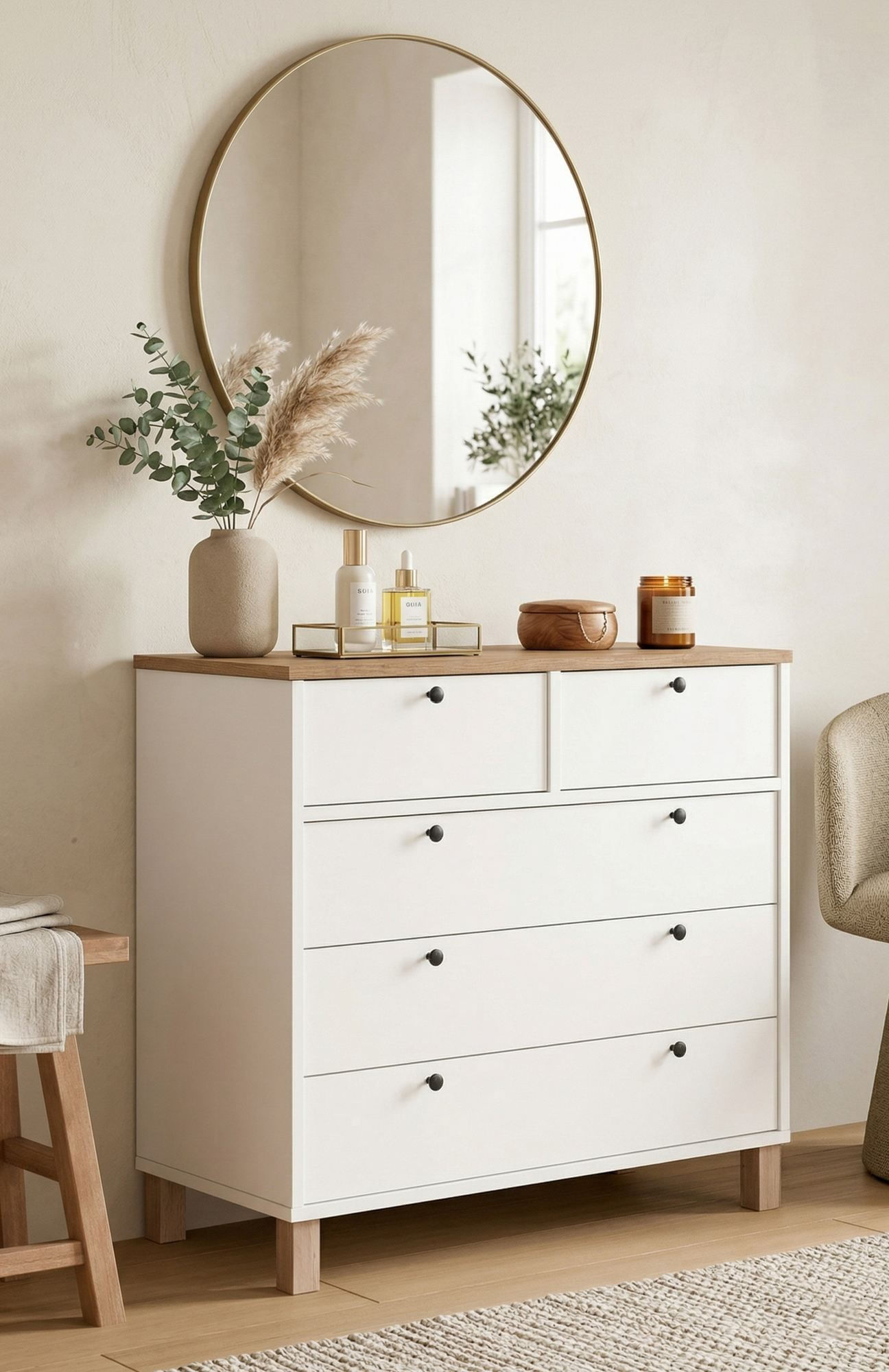 Comoda dormitor Nord - ND3-SW, 90 x 85,2 x 40 cm, alb si stejar, PAL melaminat, spatiu de depozitare, fixare pe perete — imaginea 7