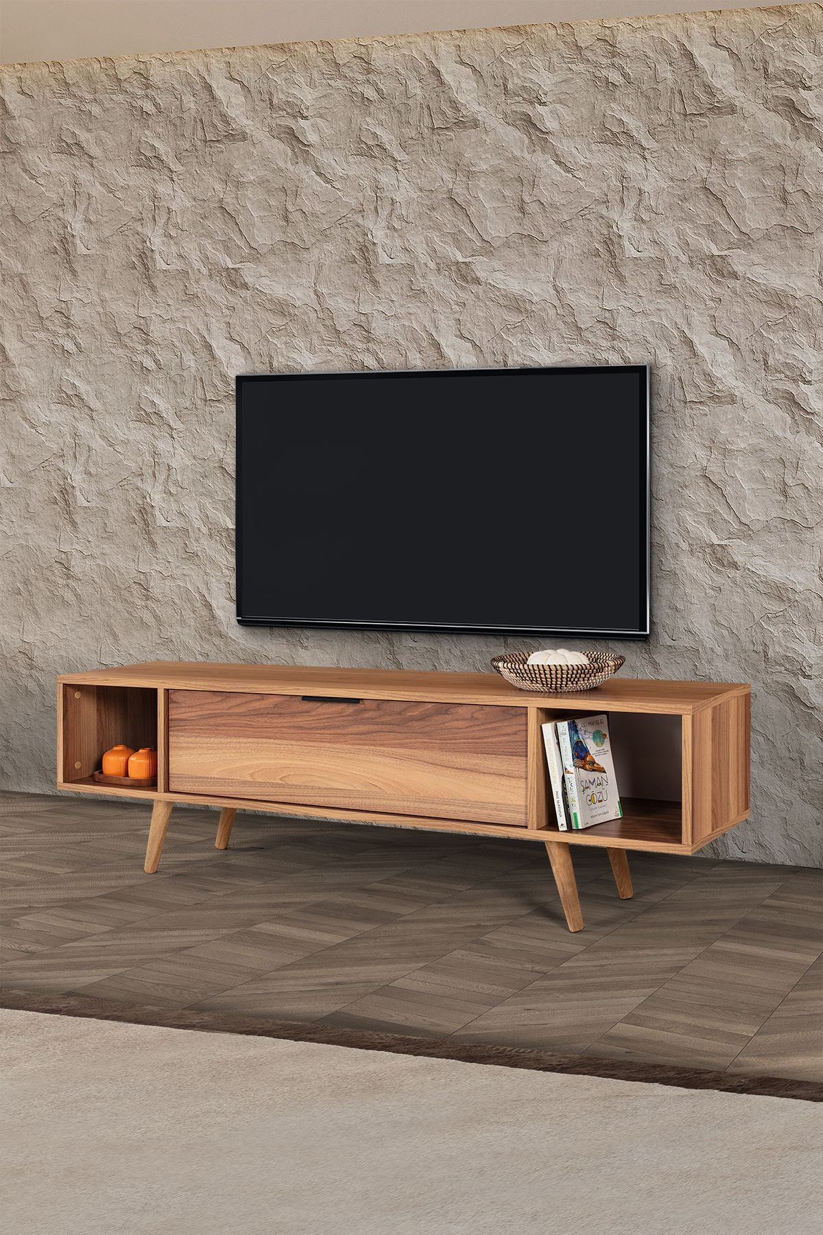 Comoda TV Mesir 3625, 160 x 47 x 35 cm, nuc, PAL melaminat — imaginea 7