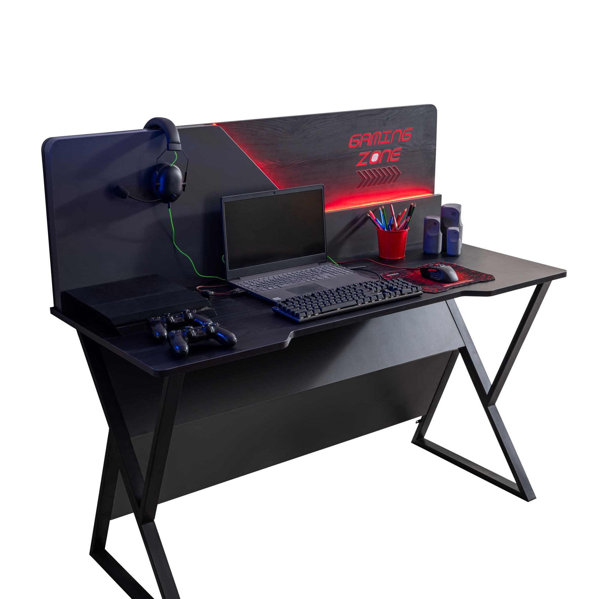 Birou Gaming Zone, 140 x 120 x 60 cm, antracit, PAL melaminat — imaginea 3