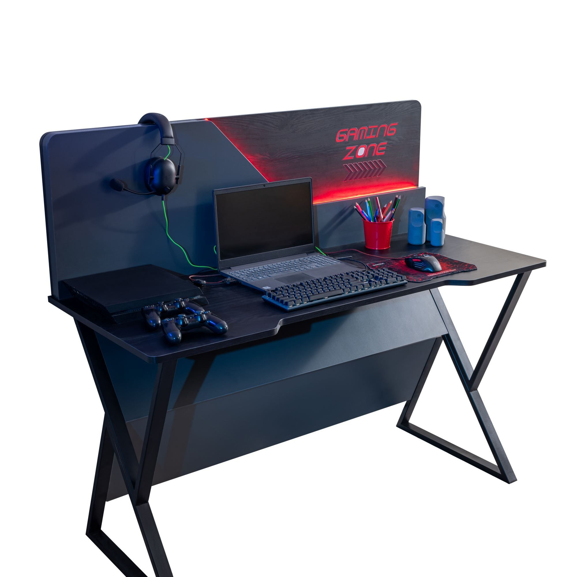 Birou Gaming Zone, 140 x 120 x 60 cm, antracit, PAL melaminat — imaginea 4