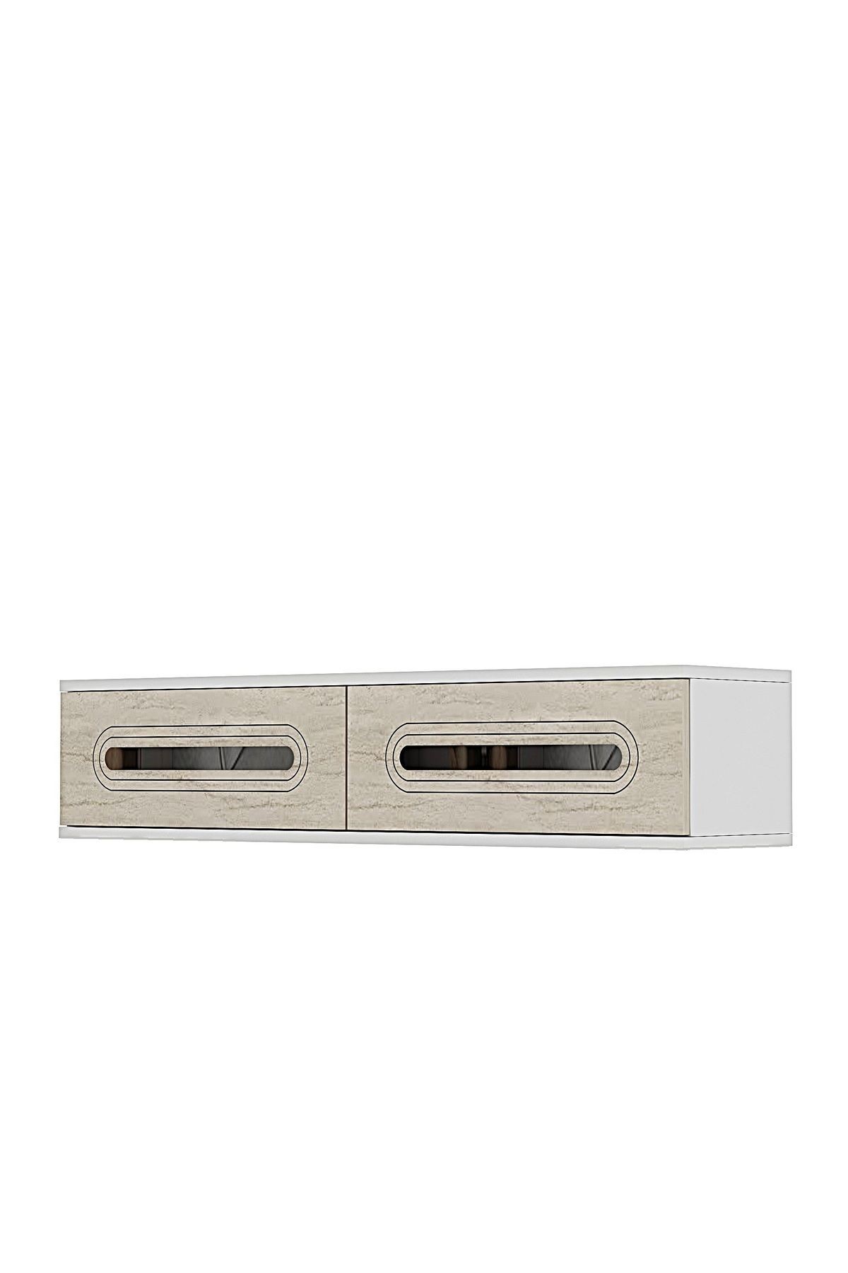 Comoda dormitor Rany 120, 120 x 25, 5 x 29, 6 cm, alb travertin argintiu, PAL melaminat, oglinda inclusa, fixare pe perete, alb / travertin / silver — imaginea 4