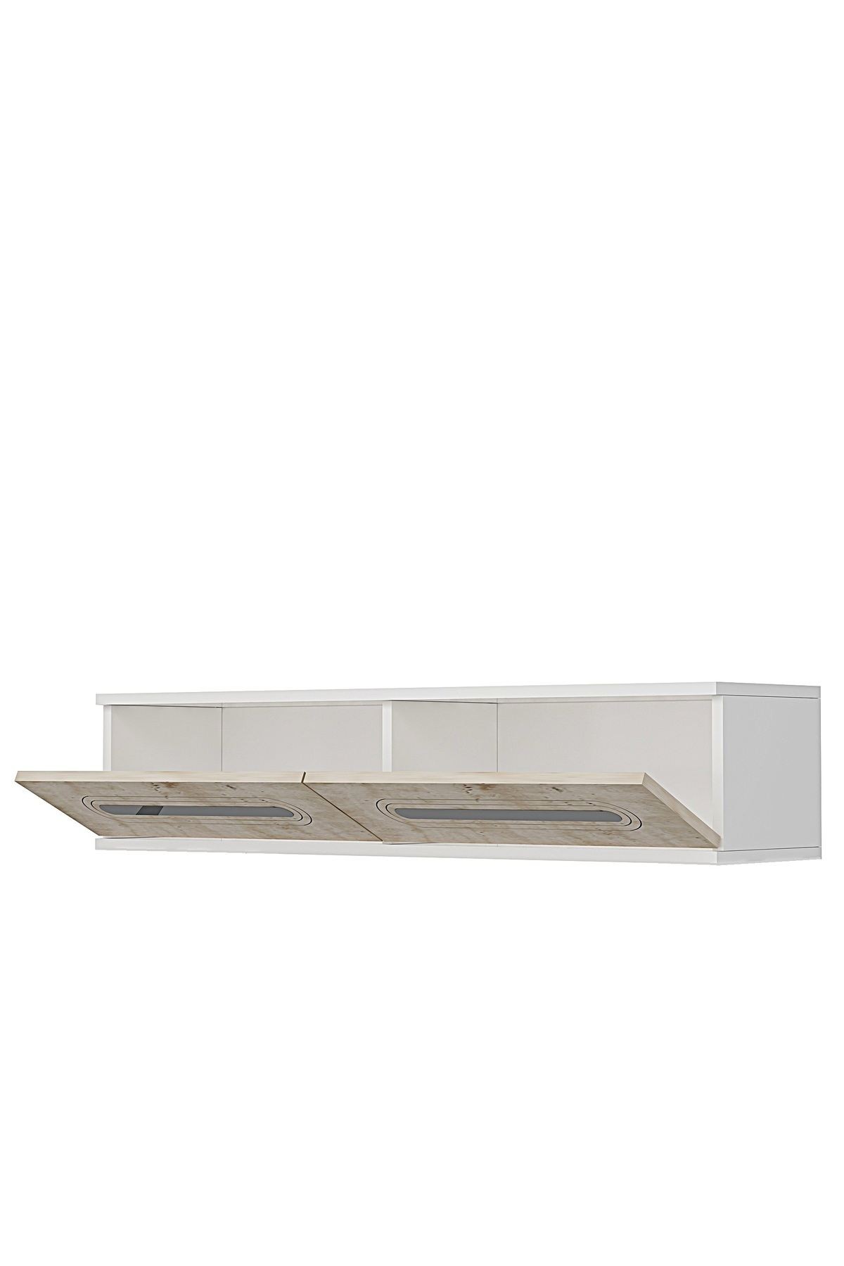 Comoda dormitor Rany 120, 120 x 25, 5 x 29, 6 cm, alb travertin argintiu, PAL melaminat, oglinda inclusa, fixare pe perete, alb / travertin / silver — imaginea 5