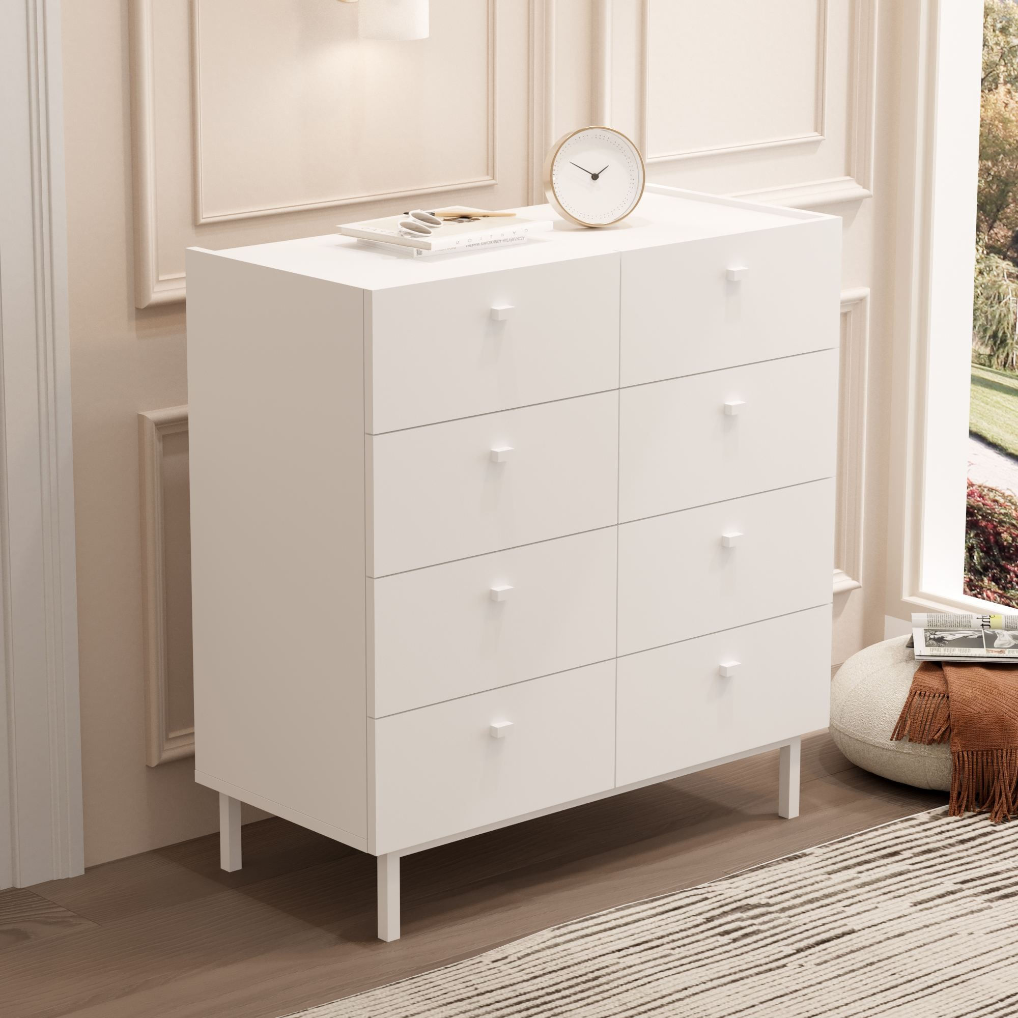 Comoda dormitor Luke - LK7-W, 89,4 x 93,1 x 41,8 cm, alb, PAL melaminat, spatiu de depozitare, fixare pe perete — imaginea 2
