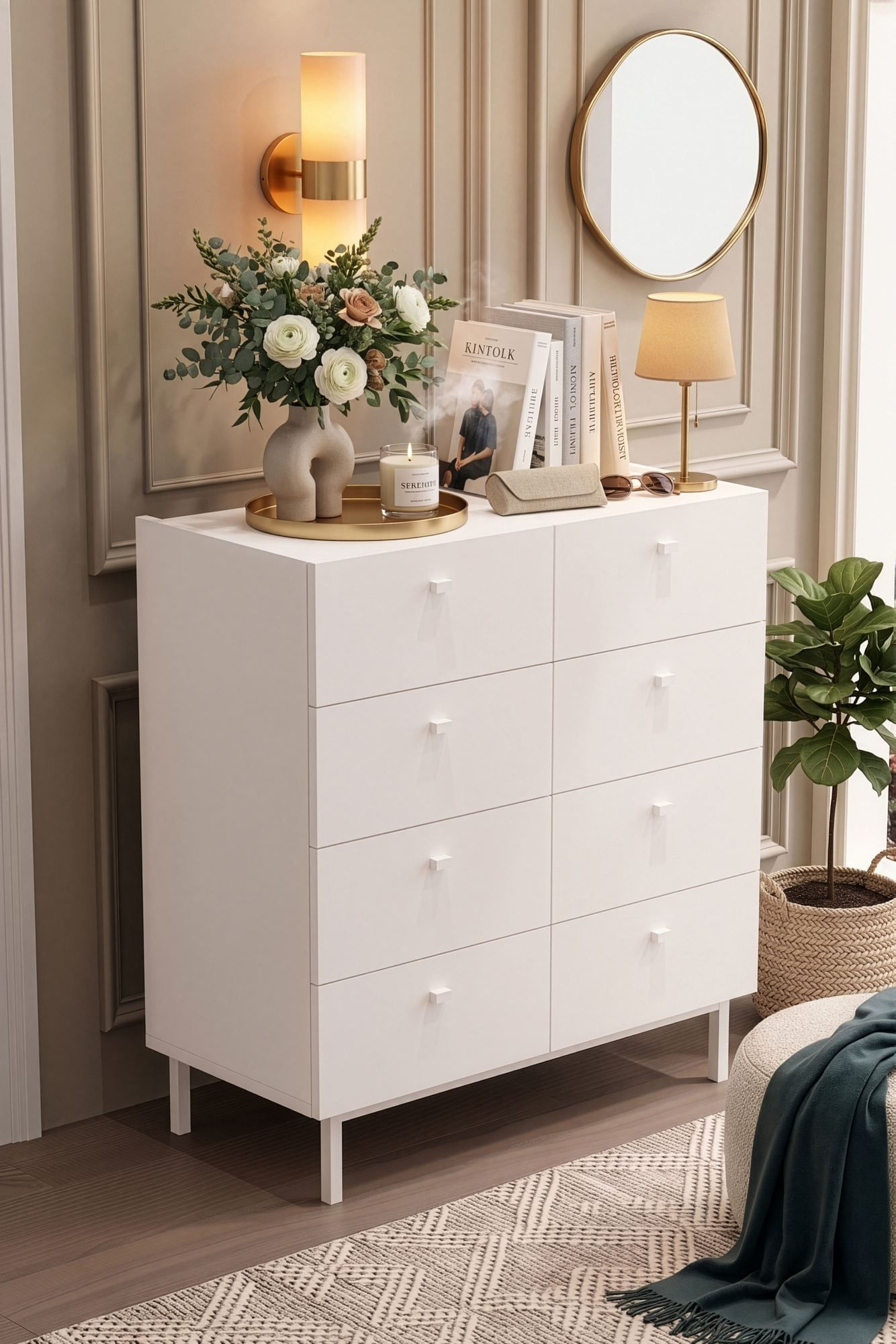 Comoda dormitor Luke - LK7-W, 89,4 x 93,1 x 41,8 cm, alb, PAL melaminat, spatiu de depozitare, fixare pe perete — imaginea 4