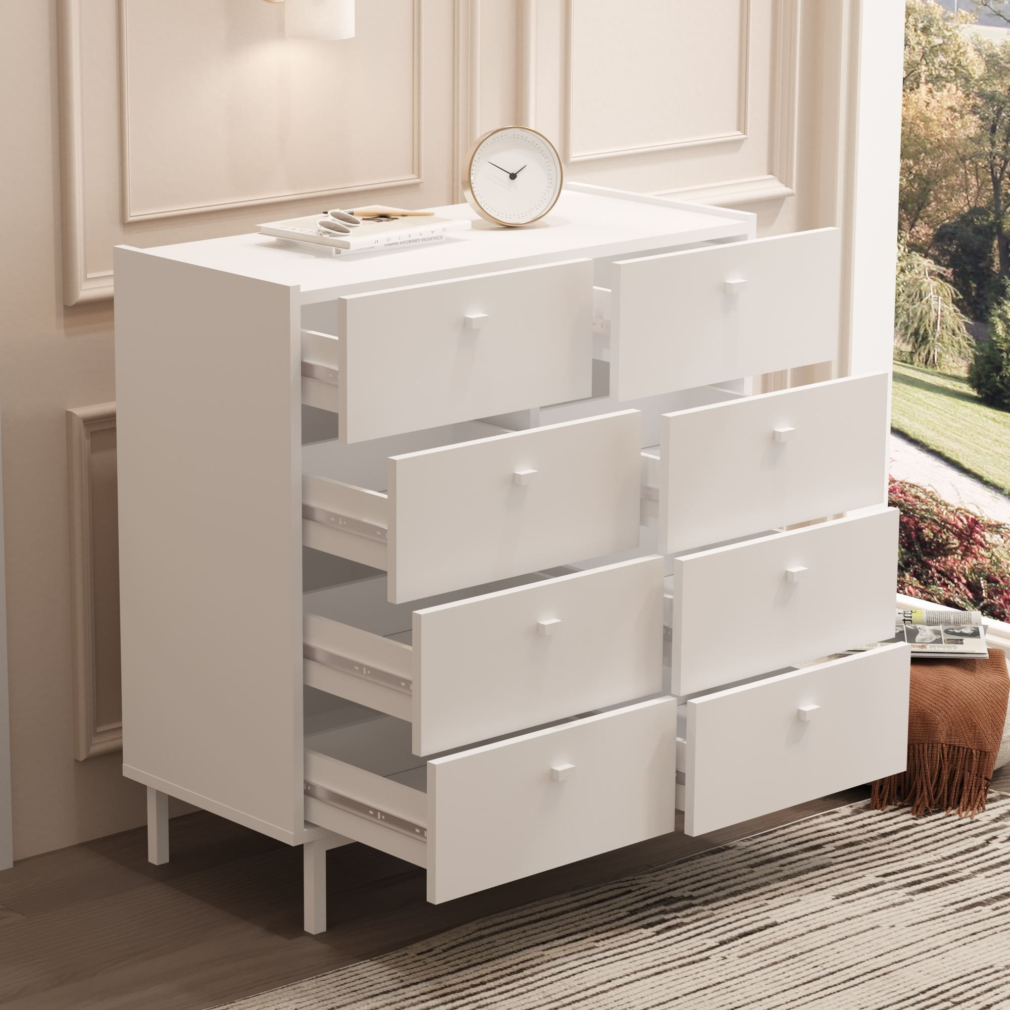 Comoda dormitor Luke - LK7-W, 89,4 x 93,1 x 41,8 cm, alb, PAL melaminat, spatiu de depozitare, fixare pe perete — imaginea 6