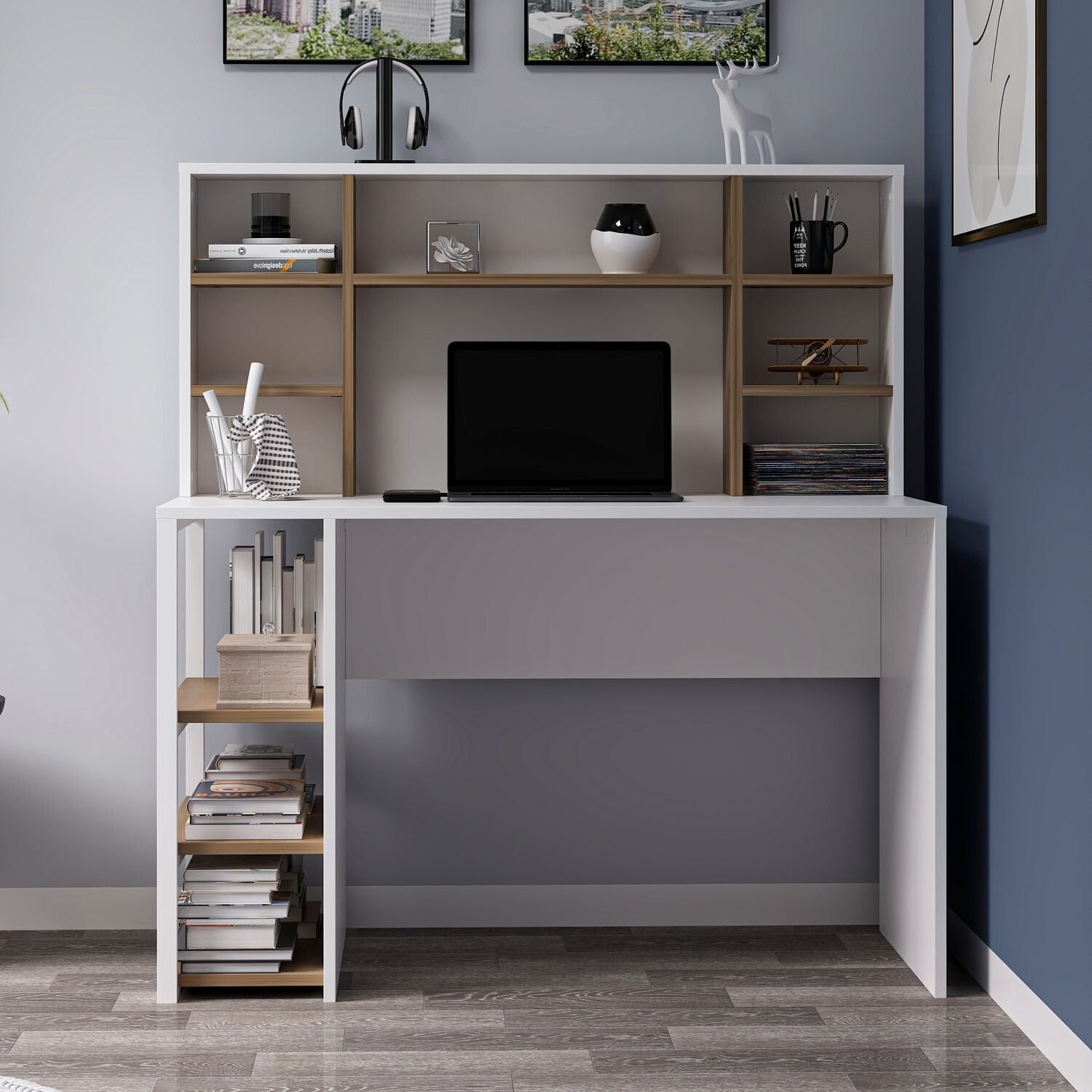 Birou Liora, 120 x 130 x 60 cm, alb nuc, PAL melaminat — imaginea 8
