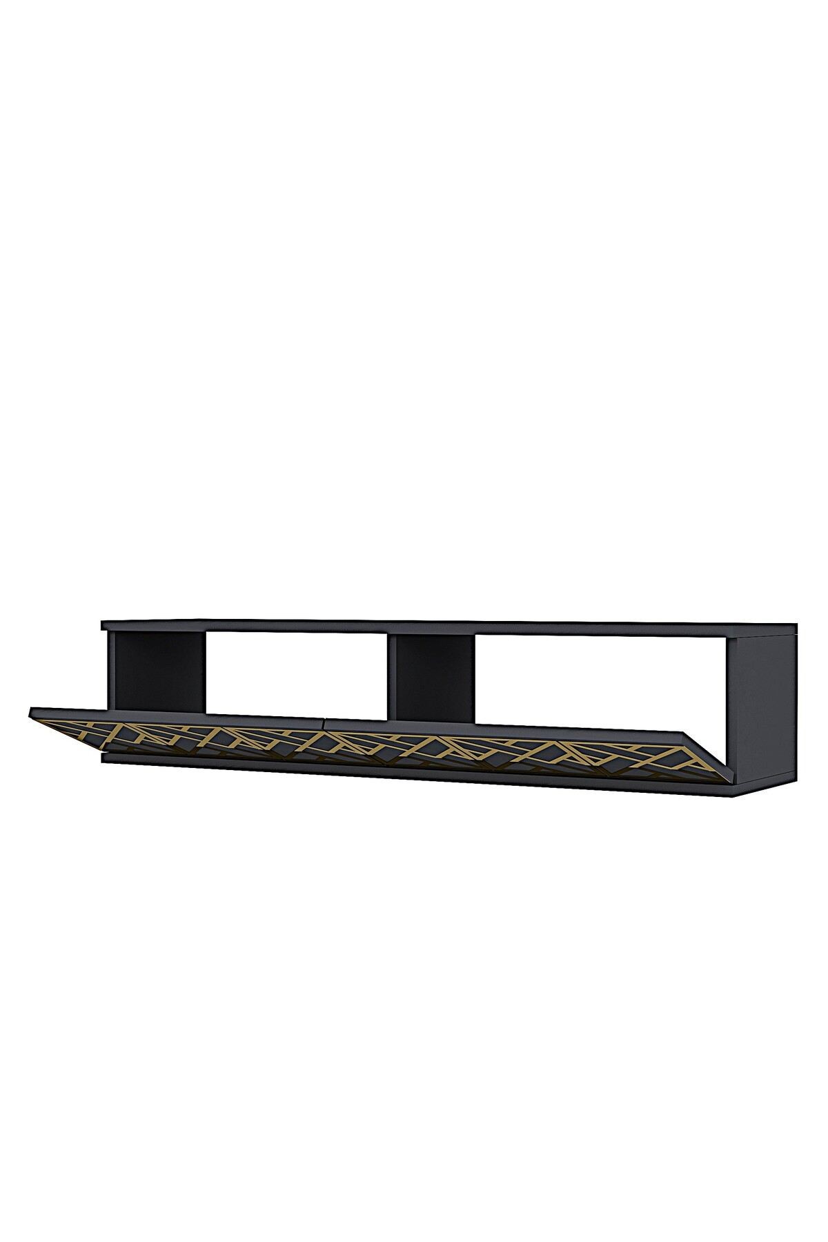 Comoda dormitor Arex 120, 120 x 25, 5 x 29, 6 cm, antracit auriu, PAL melaminat, oglinda inclusa, fixare pe perete, antracit / gold — imaginea 5