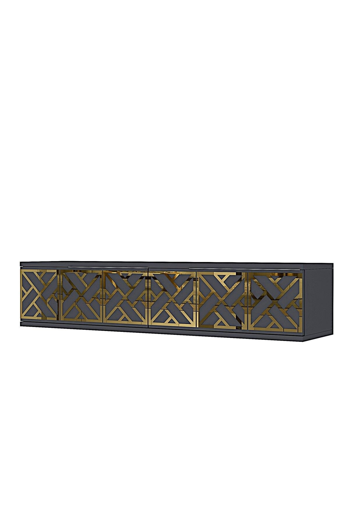 Comoda dormitor Arex 120, 120 x 25, 5 x 29, 6 cm, antracit auriu, PAL melaminat, oglinda inclusa, fixare pe perete, antracit / gold — imaginea 6